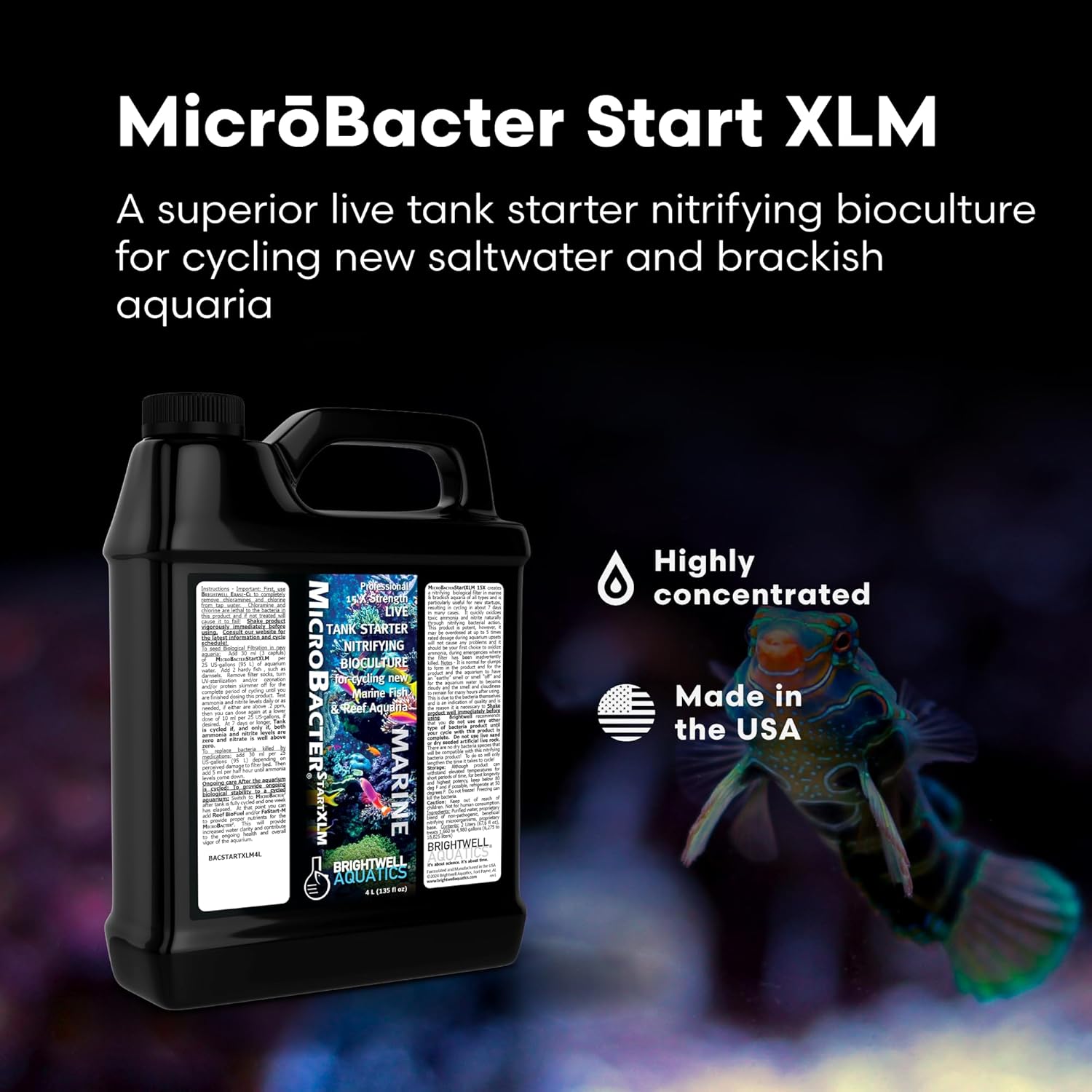 Brightwell Aquatics MicroBacter Start XLM - Concentrated Freshwater Nitrifying Bacteria - Quick Start Fish Tank Starter, Lift Microbe Levels & Water Filtering - Aquarium Water Treatments, 135.2 fl oz