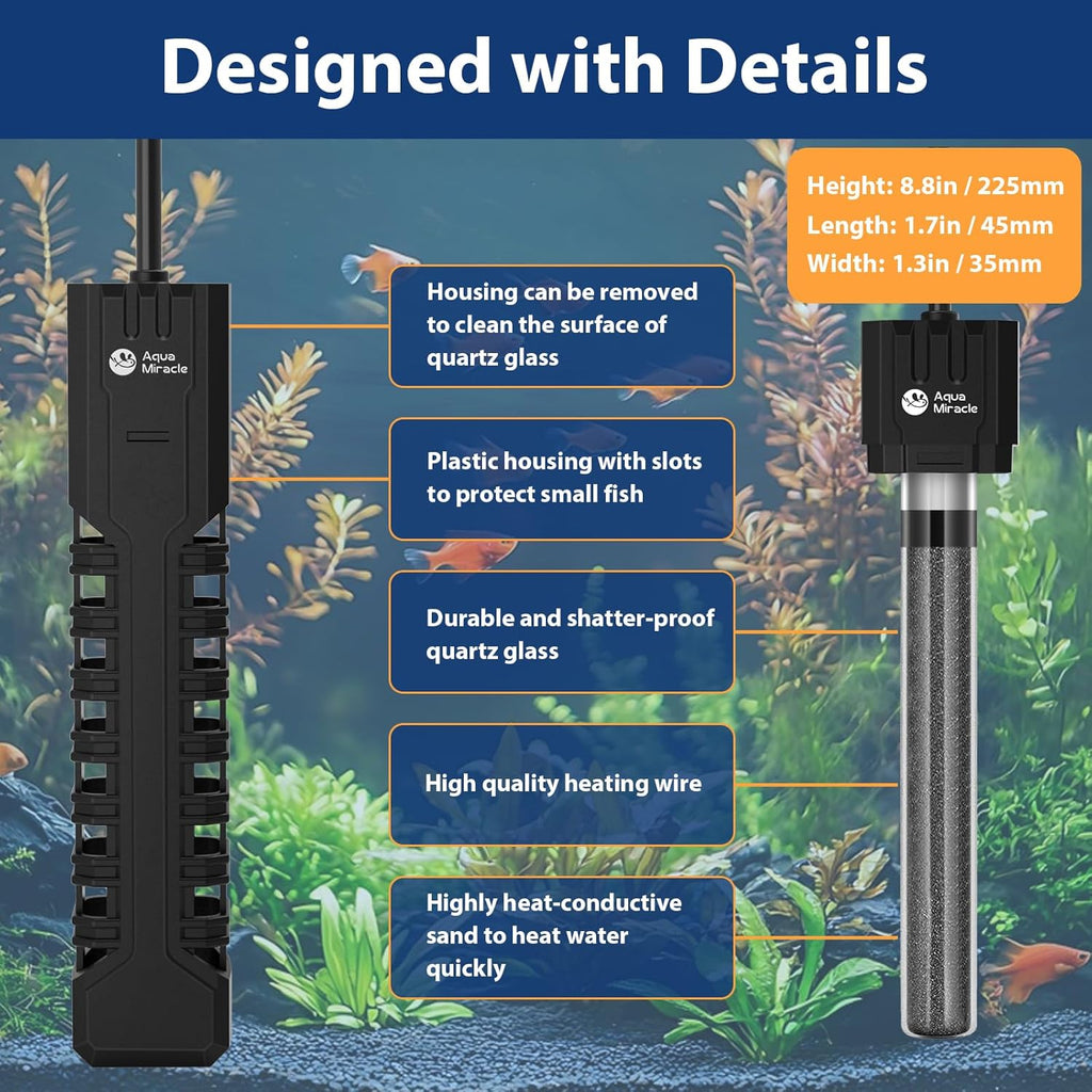 AquaMiracle 300W Submersible Aquarium Heater with LED Digital Display Thermostat, Fish Tank Heater Turtle Heater with Protective Housing, for Tanks 40-75 Gallons
