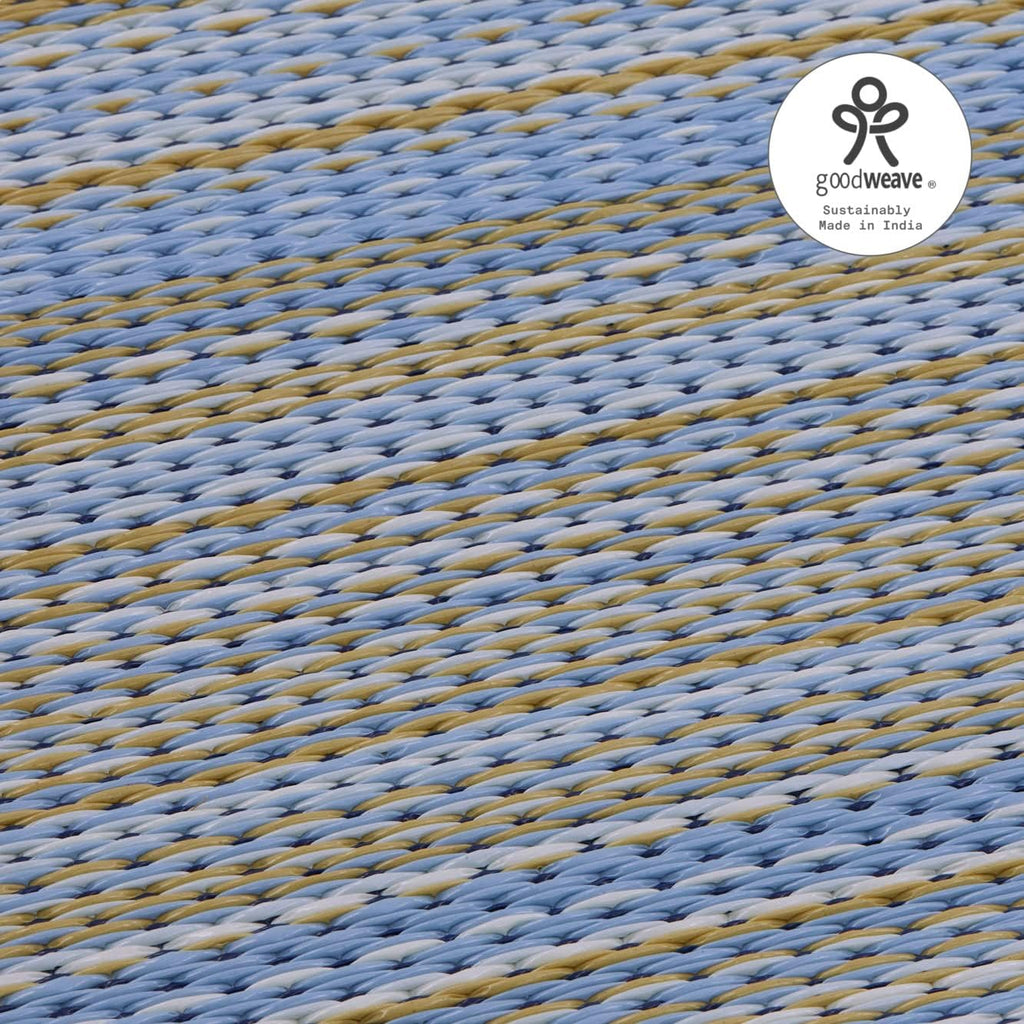 Fab Habitat Outdoor Rug - Waterproof, Fade Resistant, Crease-Free - Premium Recycled Plastic - Striped - Patio, Deck, Porch, Balcony, Laundry Room - Cancun - Shadow Blue - 4 x 6 ft