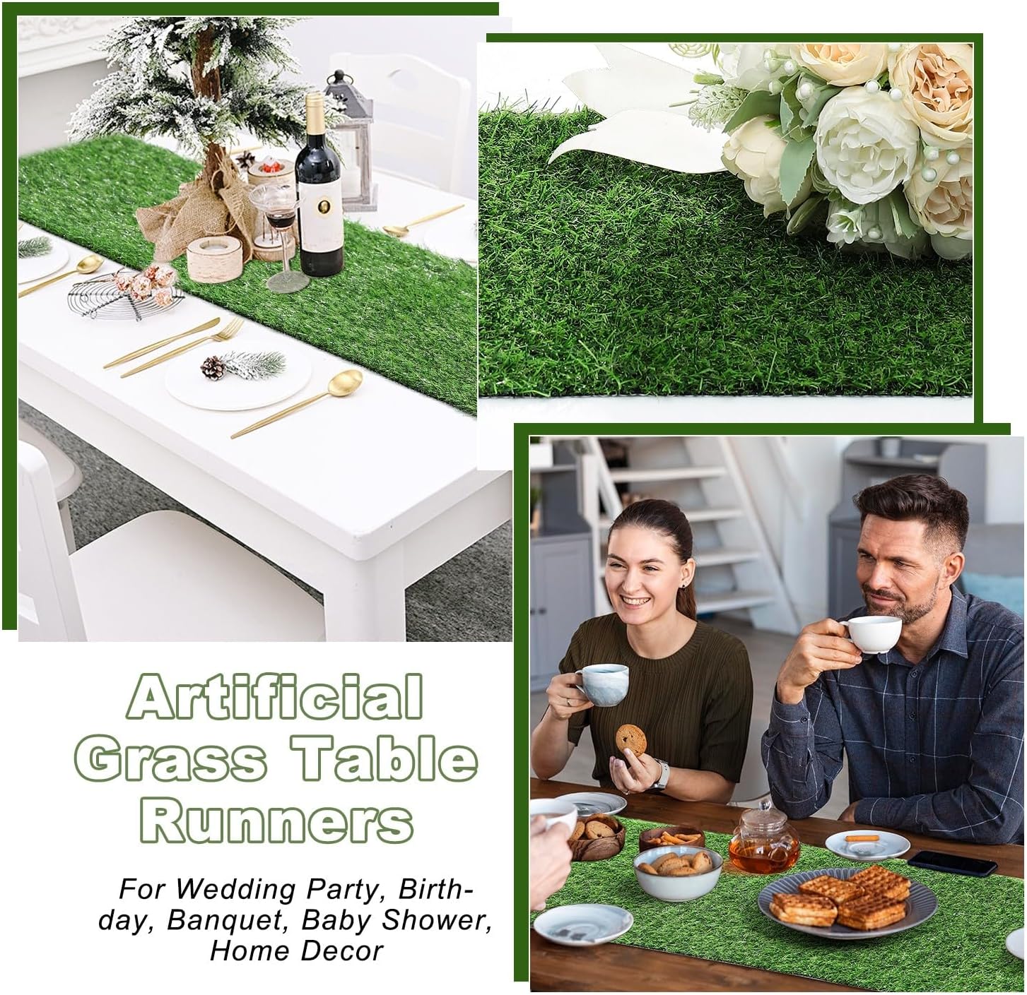 Artificial Grass Table Runners-13 x 96 Inches Faux Grass Table Runner for Golf Themed Party,Synthetic Turf Table Runner for Wedding Party, Birthday, Banquet, Baby Shower, Home Decor