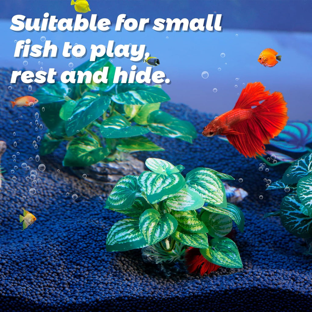 Ameliade Aquarium Plants Fish Tank Decorations Betta Silk Leaf Pad Hammock Cichlid Hides Decor Small Fish Bowl Accessories Ornaments Turtle Reptiles Axolotl Artificial Plants (3 PCS)