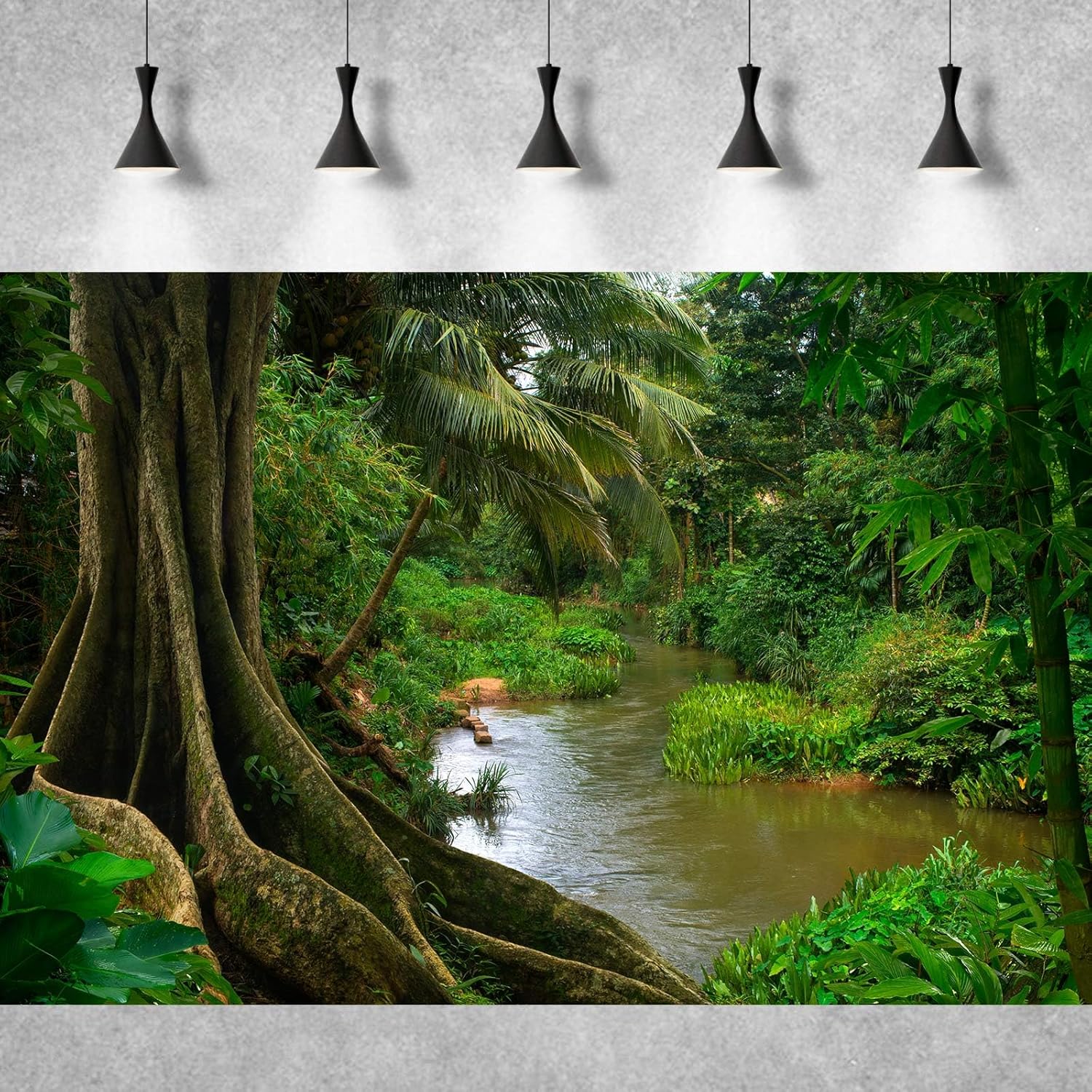 Forest Aquarium Background Jungle Rainforest River Terrarium Background Lush Green Trees with Moss Fish Tank Background Forest Stream Green Plants Reptile Habitat Background Poster Vinyl 48x24in