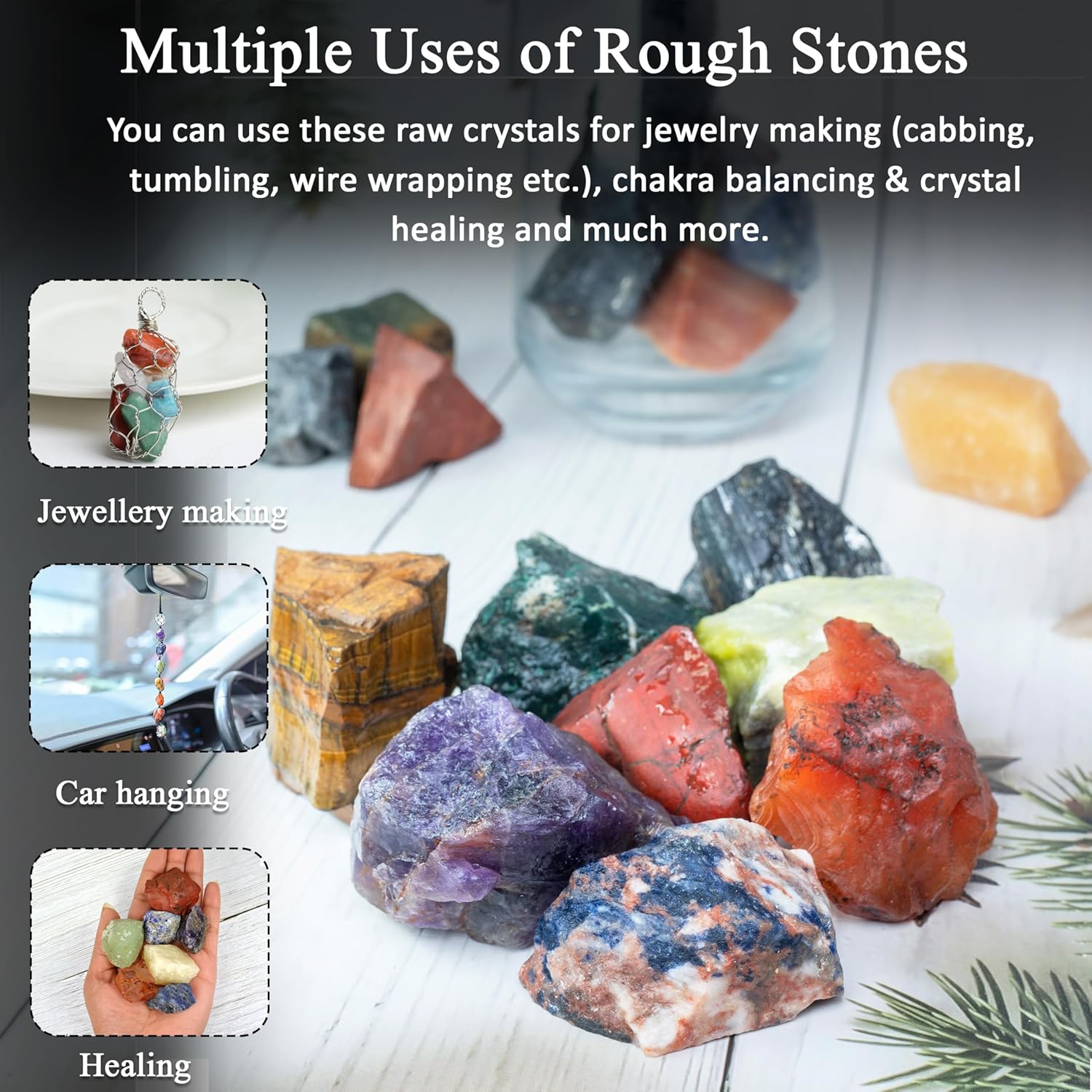 Crocon 1LB Assorted Rough Bulk Natural Stone Raw Gemstone Tumbling Cabbing Polishing Gem Mining Chakra Balancing Reiki and Crystal Healing Good Luck Home Office Décor