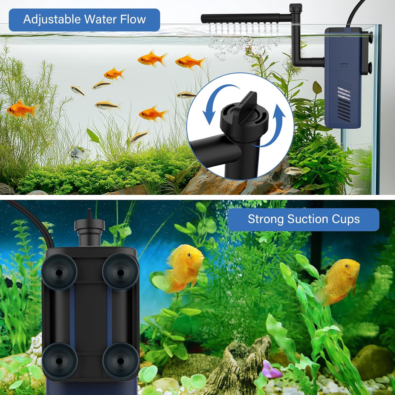 Aquarium Internal Filter, 135GPH Multi-Layer Filtration Submersible Fish Tank Filter with Aeration & Rainfall, Oxygenation Circulation Adjustable Silent Airflow Sponge Filter for 25-100 Gal Tanks