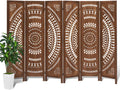 Carved Room Divider Wall, 5.6 FT Tall Room Divider Room, 6 Panel Wood Screen, Portable Freestanding Wall Divider Screen for Room Separation Home Bedroom Office Restaurant (Dark Brown)