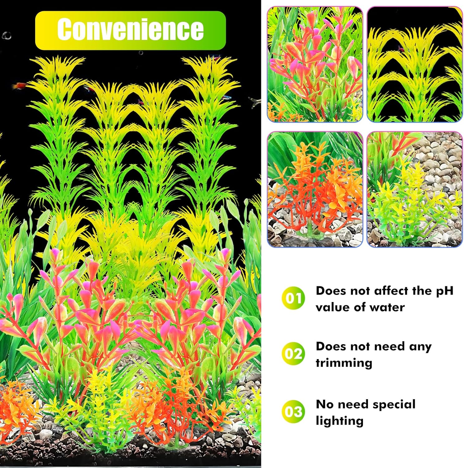 AQUANEAT Artificial Fish Tank Plants, Aquarium Decorations, Yellow Plastic Accessories, 10pcs