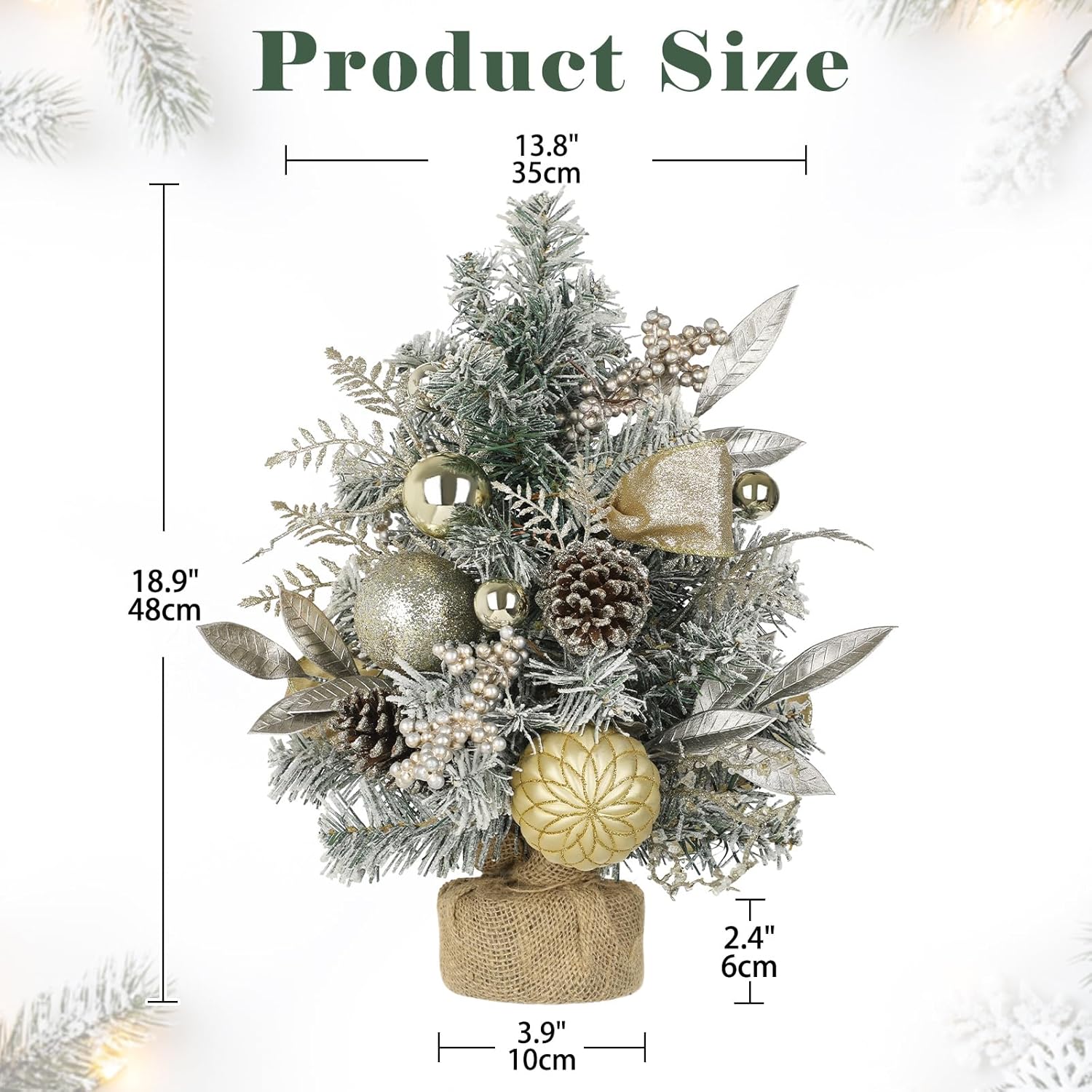 Flocked Christmas Tree Mini Tabletop Christmas Tree with Ornaments Berries Pinecones, 19" Small Fake Xmas Trees Plant Christmass Decorations for Table Centerpiece, Mantel Entryway Winter Holiday Decor