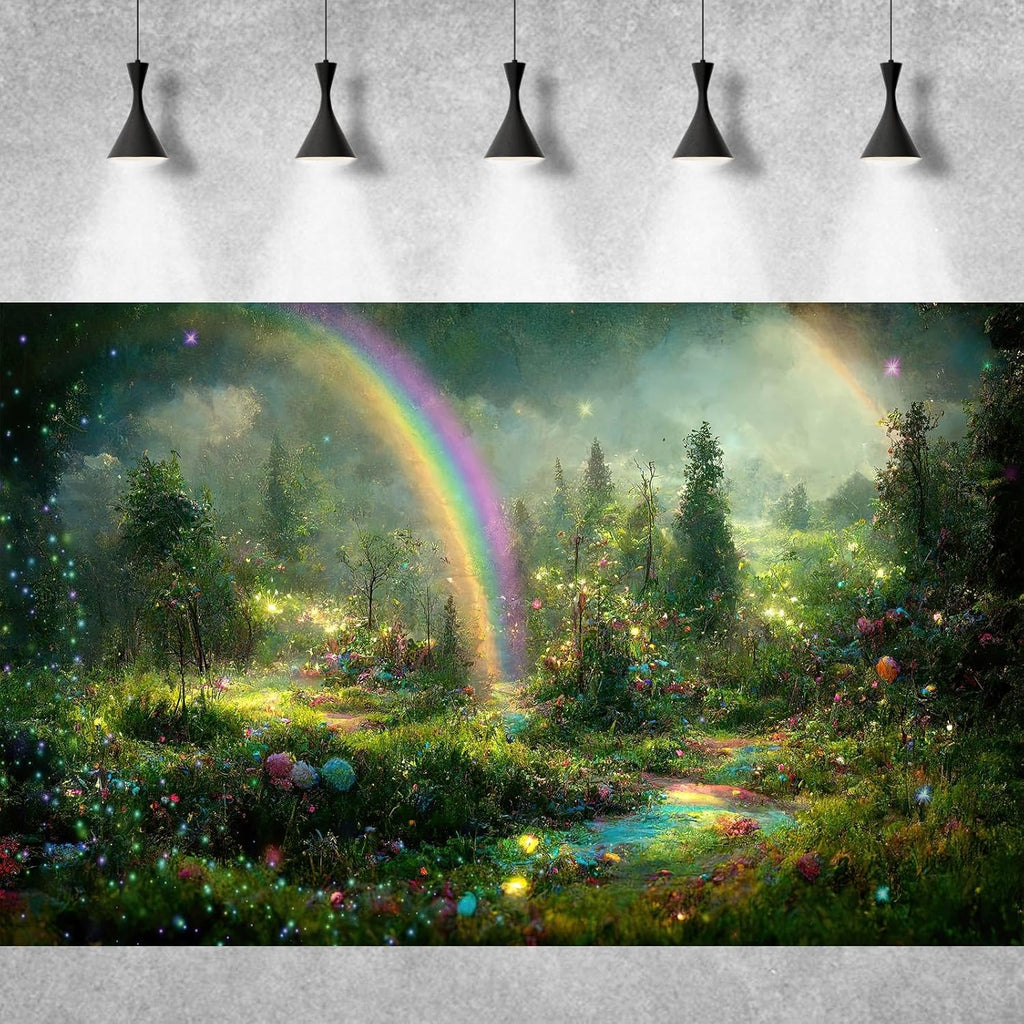 Fantasy Forest Aquarium Background Rainbow Colorful Flowers Terrarium Background Jungle Plants Foggy Misty Rainforest Fish Tank Background Mysterious Forest Reptile Habitat Background Vinyl 72x24in