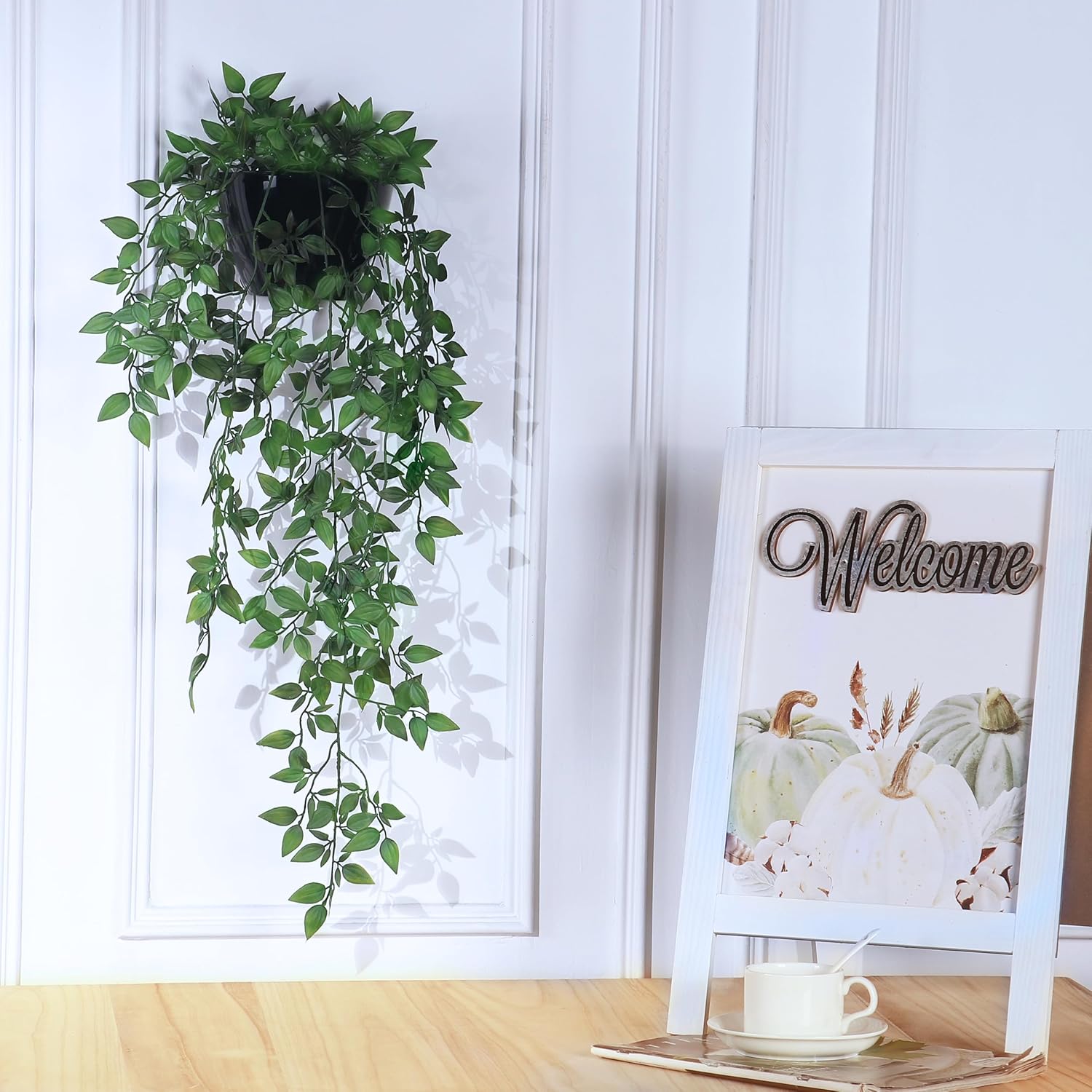 Artificial Hanging Plants,1 Pack Fake Wall Plants,Faux Mandala Vines Potted Plants,Plastic Greenery with Planter for Indoor Outdoor Garden Patio Office Décor