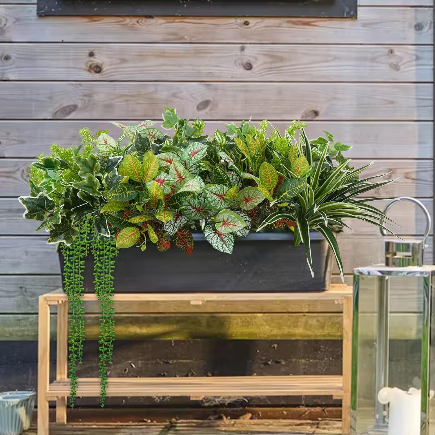 GTIDEA 17 Bundles Outdoor Artificial Plants UV Resistant Fake Greenery Stems Faux Shrubs for Indoor Outside Hanging Front Porch Patio Garden Window Box Home Decor