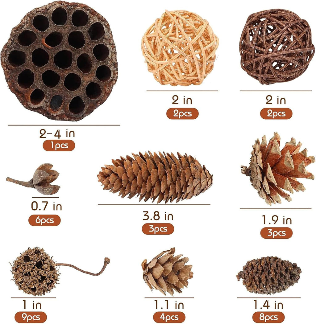 DomeStar 38PCS Christmas Pine Cone Set, Artificial Acorns Berry Craft and Natural Pinecones Ornament Pine Picks Fake Fruit Decor Fall Decorating Kit