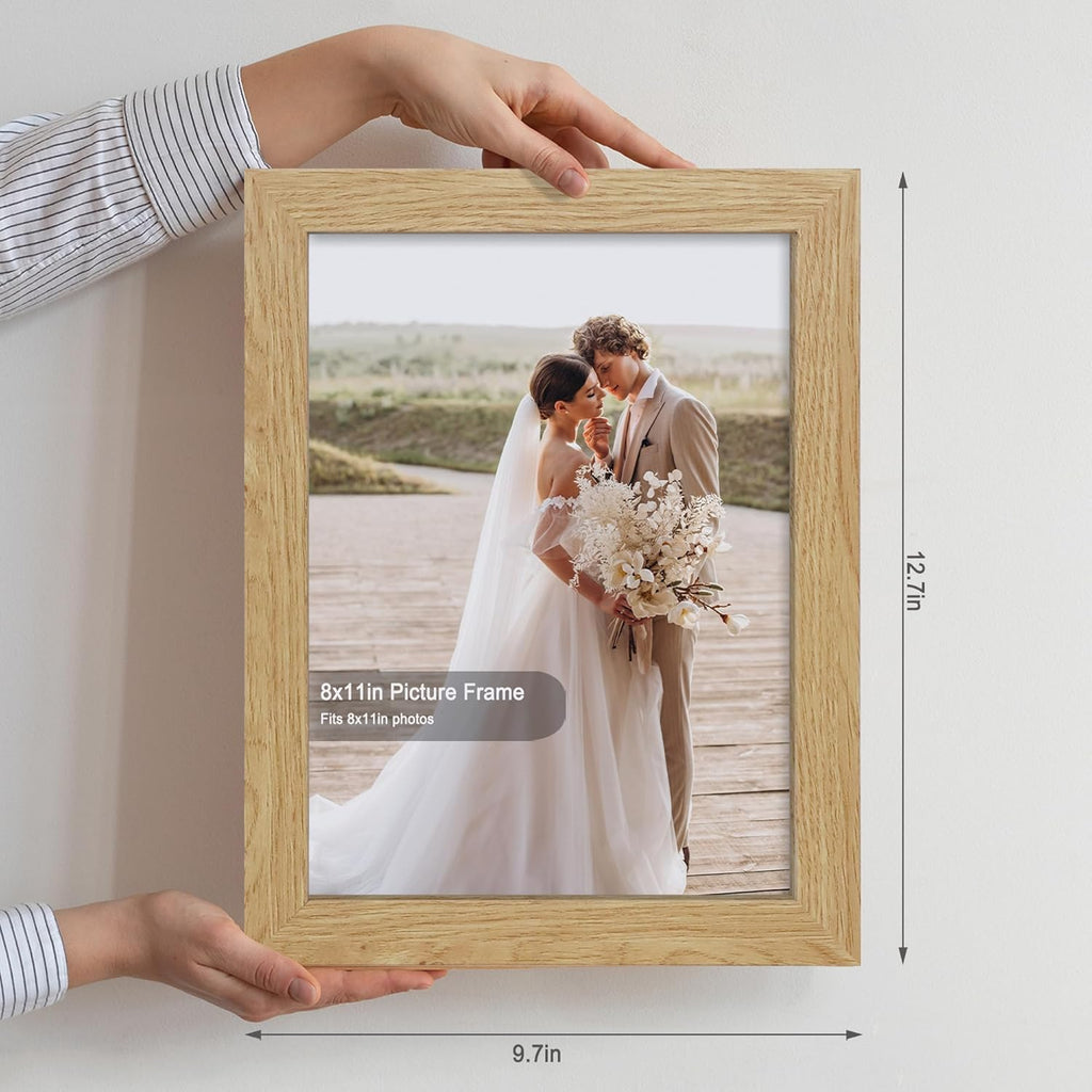 8x11 Picture Frame Set of 2, Made of Real Glass and Natural Oak Wooden Frame - 8 by 11 Photo for Wall or Tabletop Display