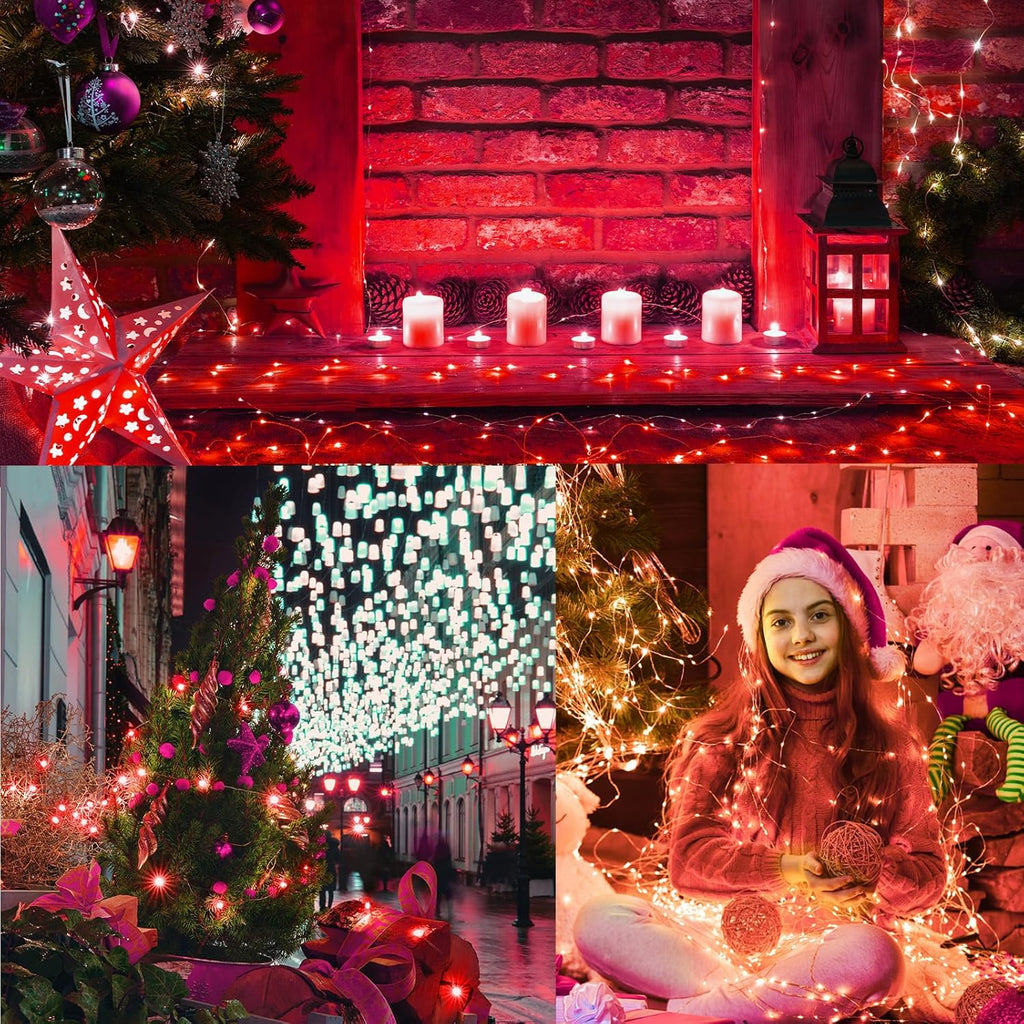 LAMPHOME Fairy Lights Plug in, 33Ft 100 LEDs Waterproof Twinkle Firefly Lights, Adaptor Included, Starry String Lights for Wedding Indoor Outdoor Christmas Patio Garden Decoration, Red