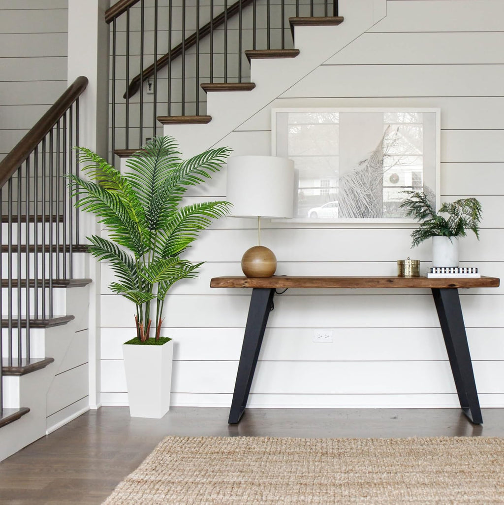 Artificial Palm Tree 5FT - Fake Tree with White Tall Planter - Faux Tropical Areca Floor Plant in Pot - Artificial Silk Plant for Home Office Living Room Decor Indoor