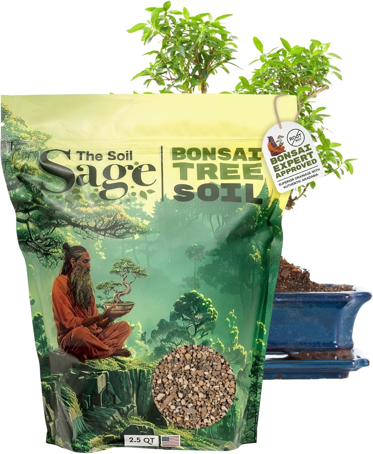 5qts/5l Premium Bonsai Mix - U.S.A. Made Ready to Use - Akadama, Pumice, Lava Rock, Fine Pine Bark - Large Bag for All Bonsai Tree - High Drainage Potting, Repotting (Bonsai Soil 2.5 QT)