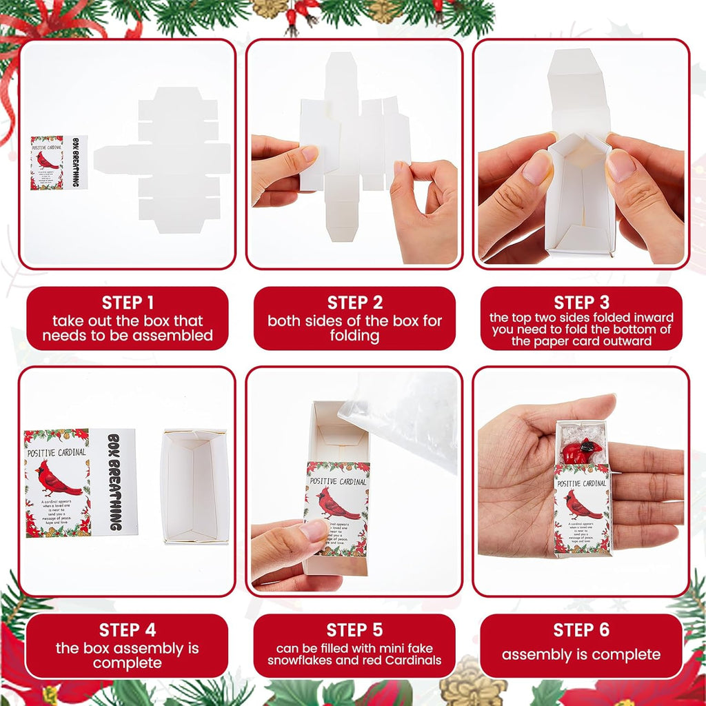 Thyle 50 Set Christmas Employee Appreciation Gifts Bulk Mini Resin Red Cardinal Bird Figurines Christmas Party Favors Set Including Resin Red Cardinal, Mini Box, Positive Cards and Fake Snowflake