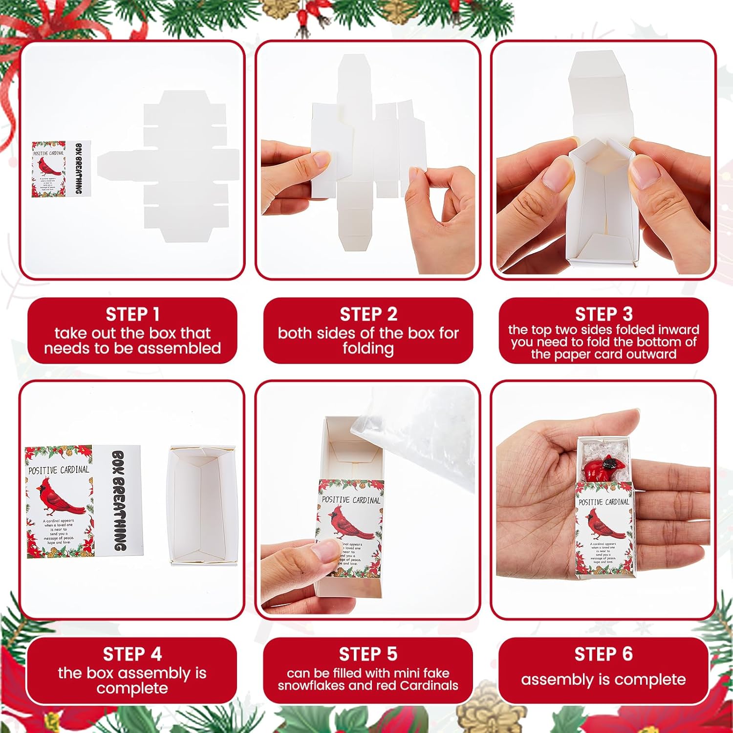 Thyle 50 Set Christmas Employee Appreciation Gifts Bulk Mini Resin Red Cardinal Bird Figurines Christmas Party Favors Set Including Resin Red Cardinal, Mini Box, Positive Cards and Fake Snowflake