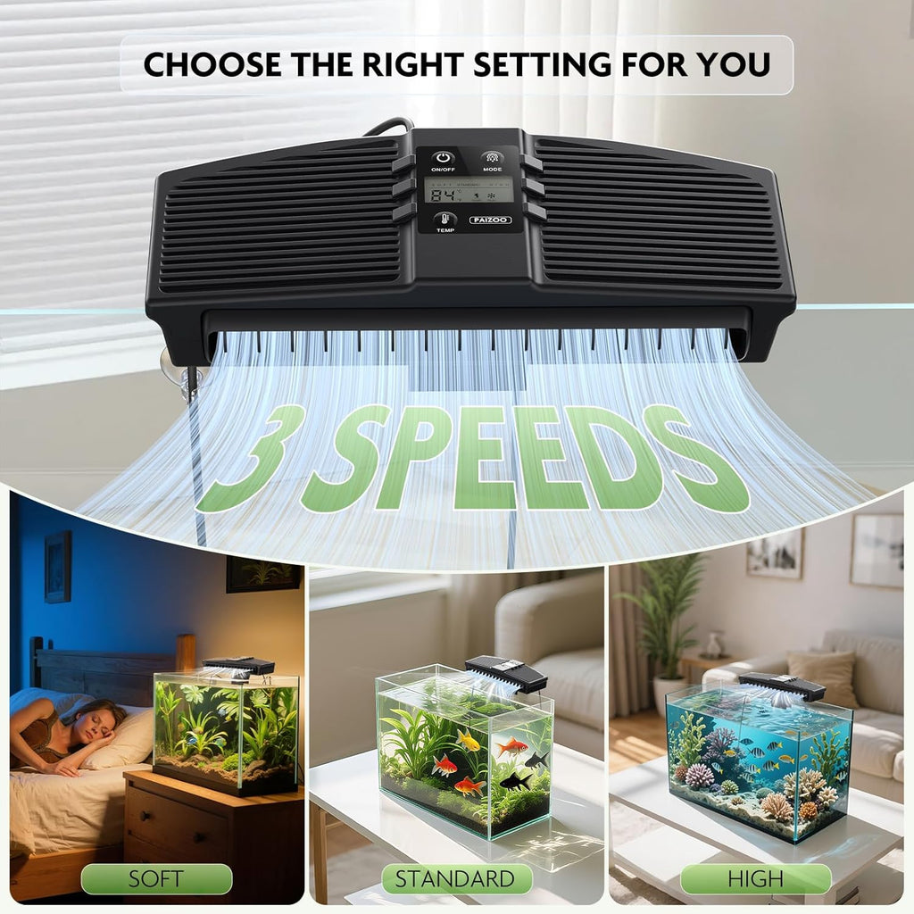 PAIZOO Aquarium Chiller Fan, Fish Tank Cooling Fan with Temperature Probe & LCD Display Aquarium Cooler Water Chiller for Axolotl Betta Fish Accessories, 7W