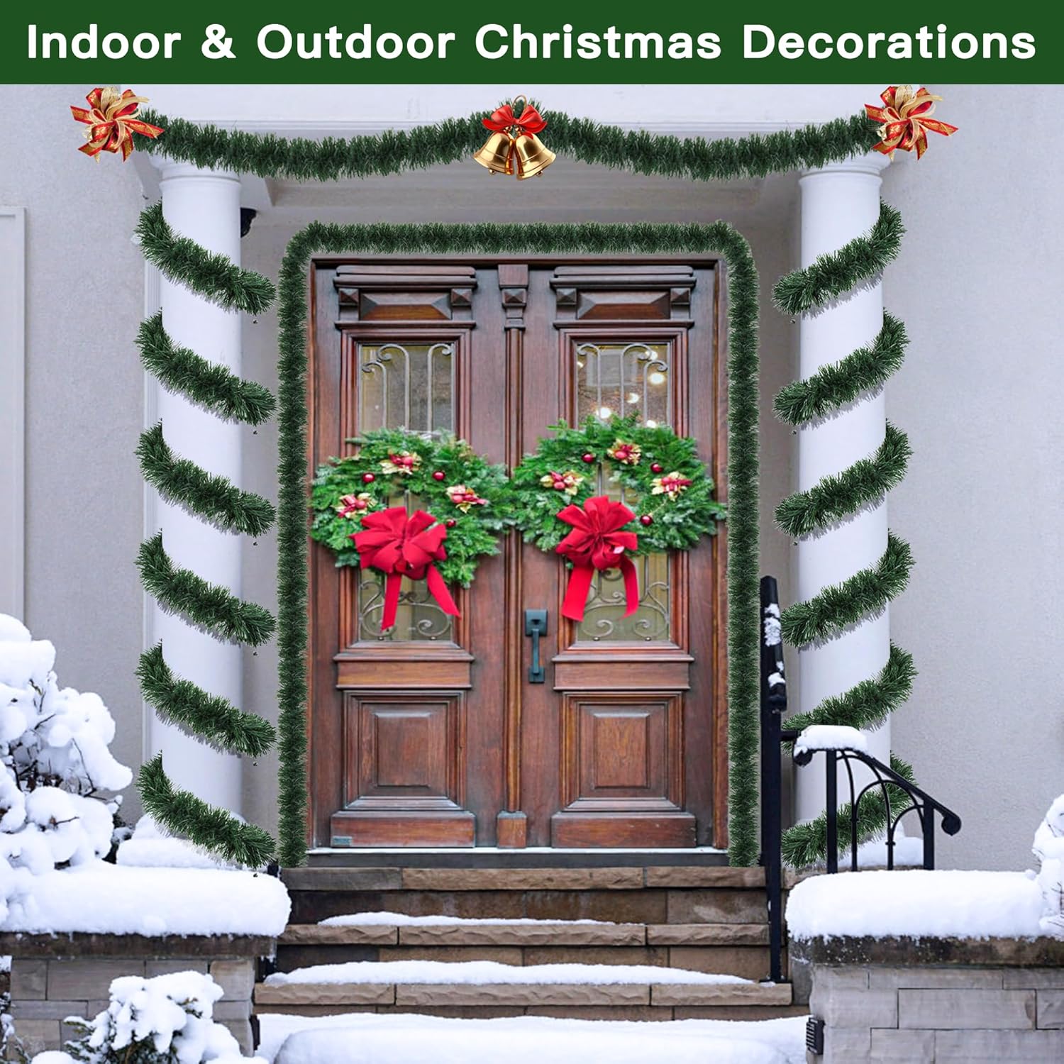 50 Feet Christmas Garland Greenery Christmas Decor, Artificial Pine Garlands Xmas Decorations for Stairs Mantle Fireplace Home Party Holiday Soft Green Garland Christmas Decoration Indoor Outdoor