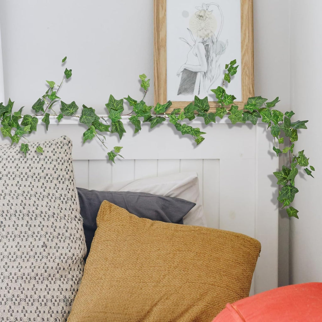 2 Strands Artificial Ivy Vines Garland, Fake Vines for Bedroom with Silk Green Leaves Faux Ivy Garland Greenery, Christmas Home Classroom Decor Garden Wedding Party Wall Aesthetic