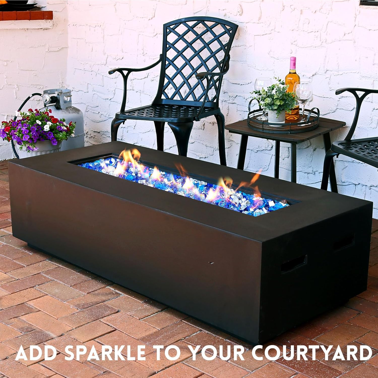 GasSaf 1/2 Inch Fire Glass Reflective Tempered Fireglass Cut Crushed FireGlass for Fire Pit, Fireplace, Replaces Existing Gas Logs(10 Pound)(Cobalt/Caribbean Blue, Crystal Ice Reflective)