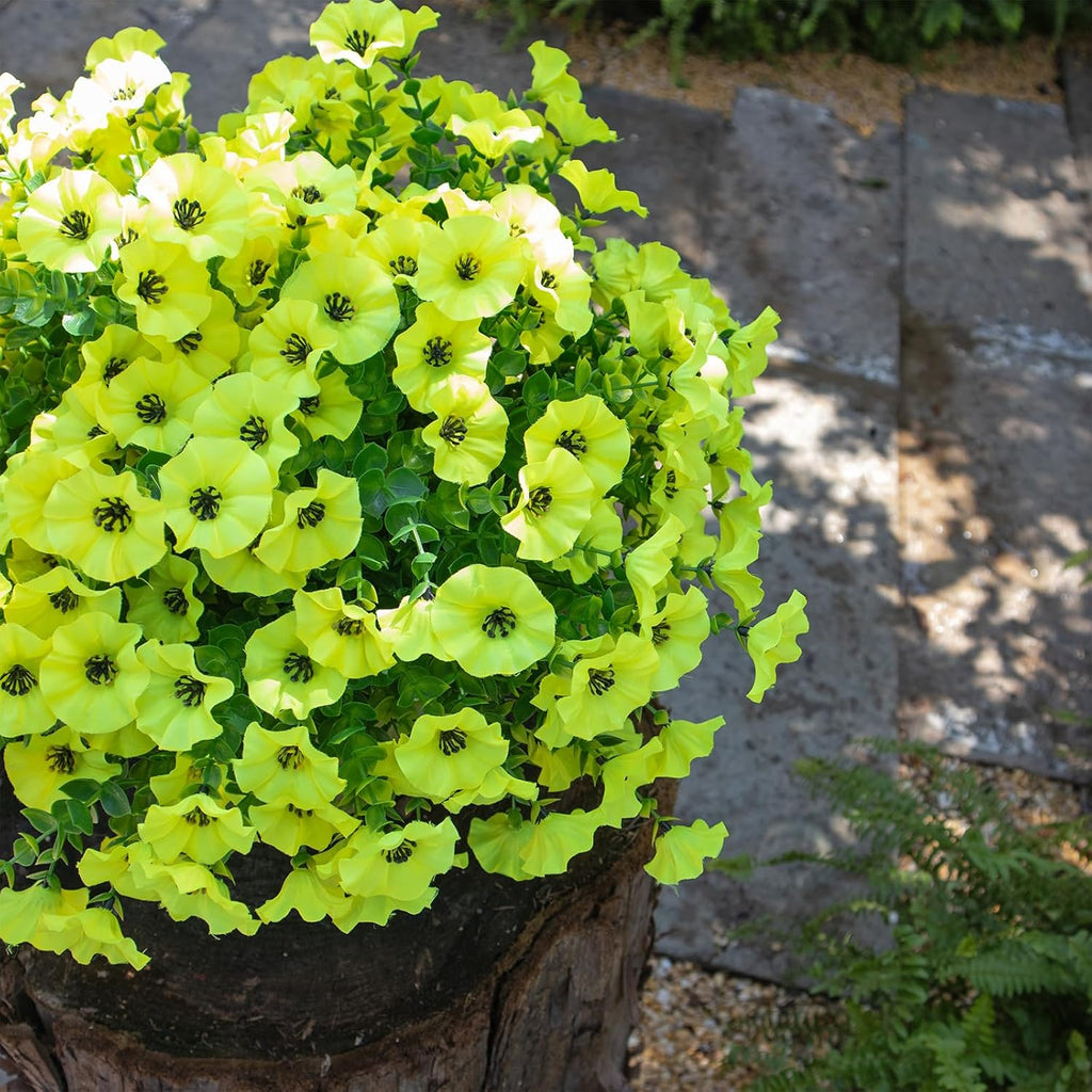 Artificial Flowers for Outdoors,UV Resistant Artificial Outdoor Flowers,Not-Fading Faux Flowers for Outdoor Planters Front Door Porch Yard Patio Garden Home Decor,12 Bundles (Yellow)