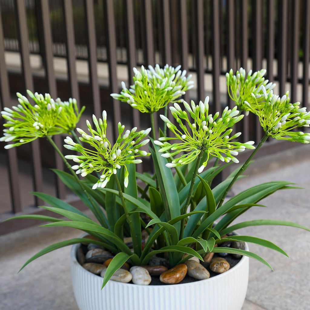 Faux Outdoor Flowers Realistic Artificial Plants 8 Bundles Agapanthus Plastic Flower Outside 18.9 in Fake Greenery Stems Green Flower for Pot Planter Decor Outside