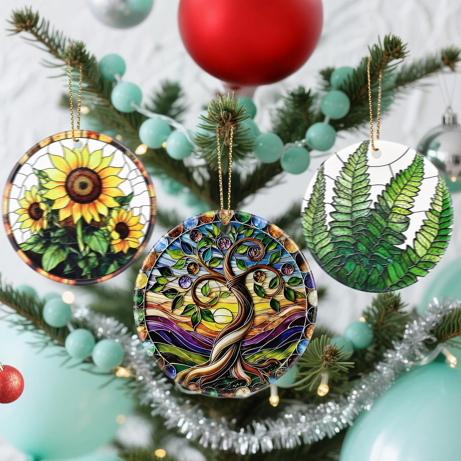 Christmas Ornaments, Dodosky 2.8in Ceramic Tree of Life Ornament, Xmas Decor, Christmas Tree Ornaments, Xmas Decorations for Tree, Holiday Ornament, Lavender Flower Gifts, Gifts for Women, Mom