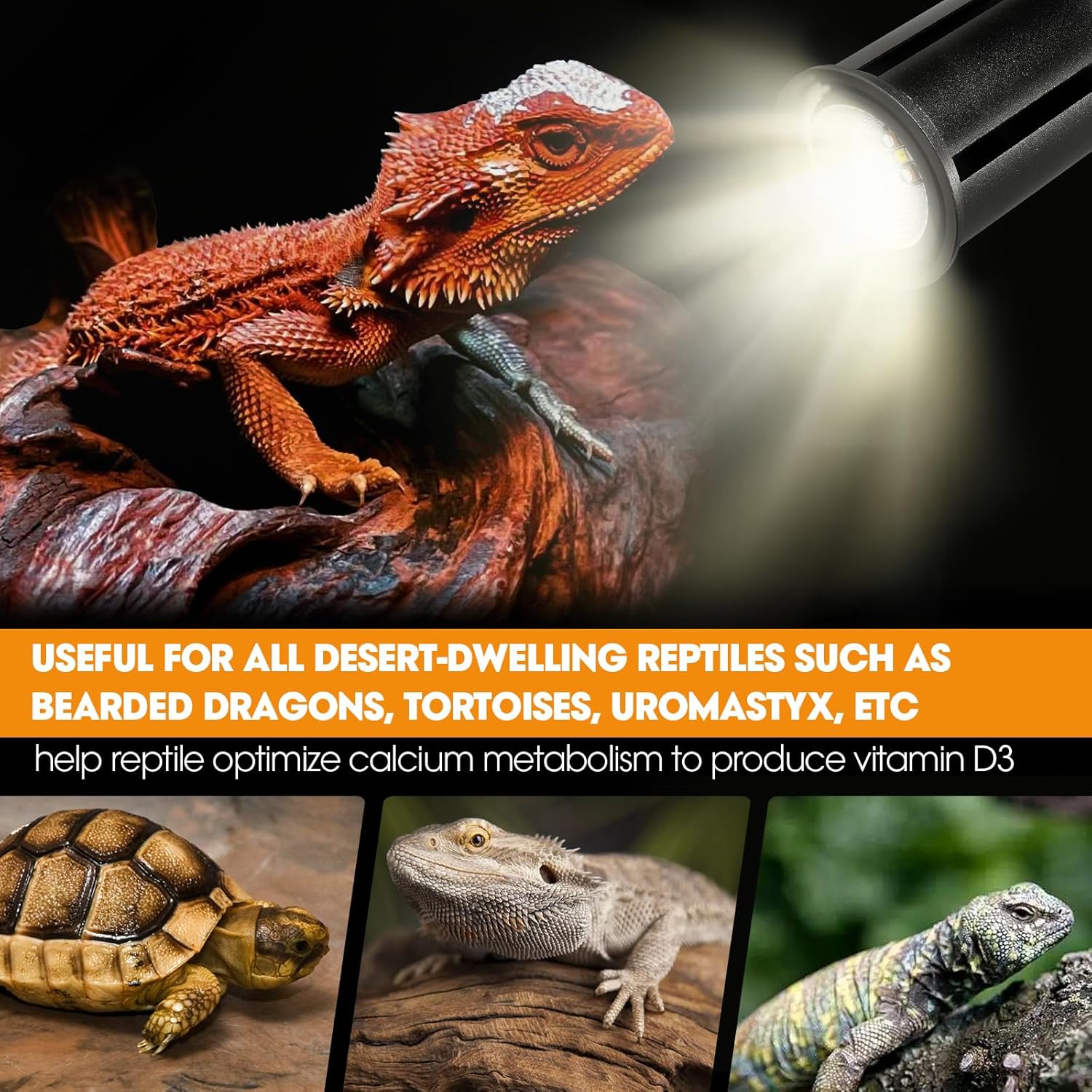 Premium UVB Reptile Light Full Spectrum for Optimal Calcium Metabolism,Desert 10.0 Bulb 3W UVA UVB Ideal for Desert-Dwelling Reptiles Bearded Dragons Tortoises