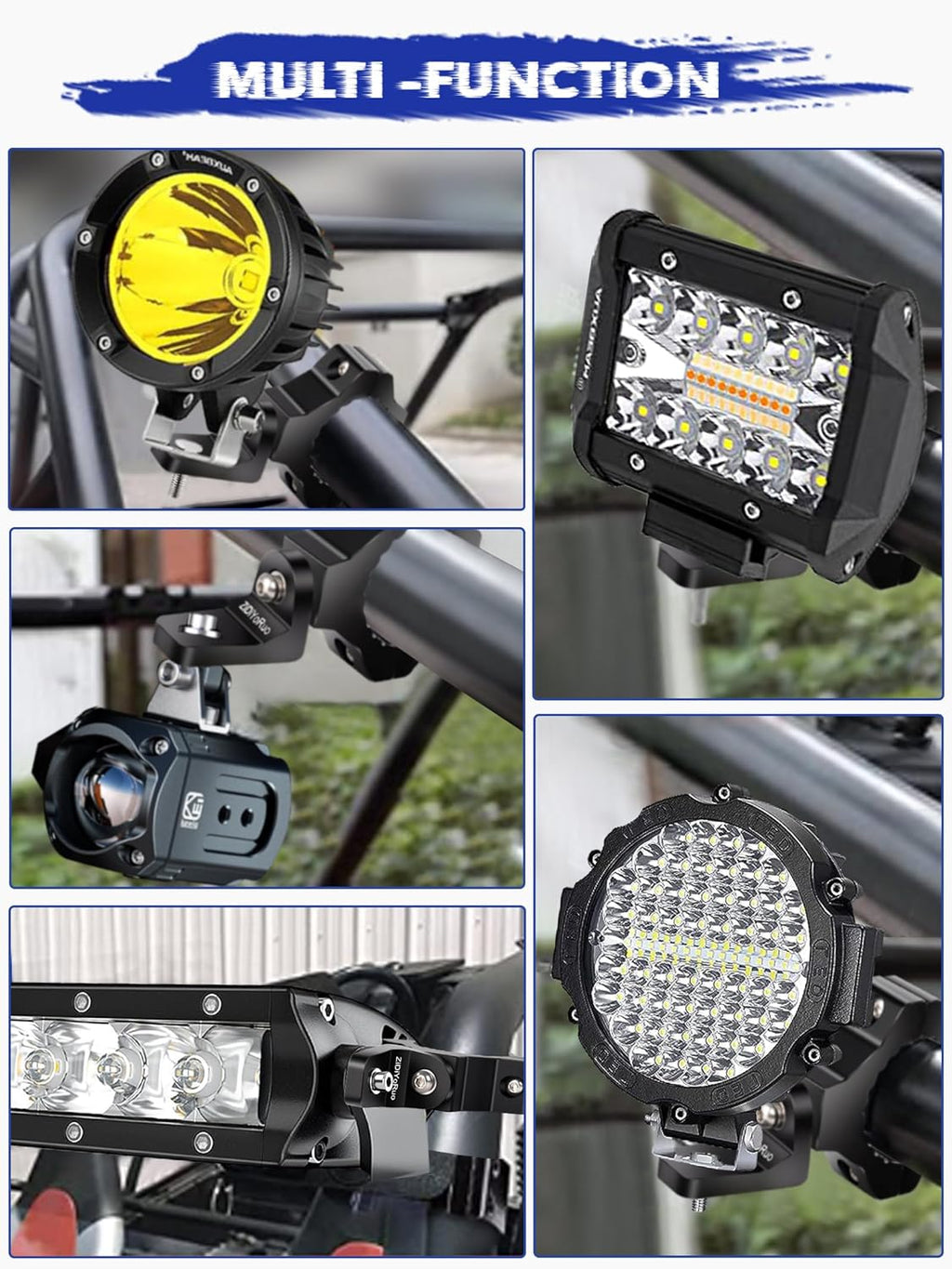 360 Light Mounts for UTV - 1.75"-2" Roll Bars, Aluminum Alloy Brackets Mounting Fog, Driving LED Lights for UTV/ATV/Jeep/Truck - 2pcs