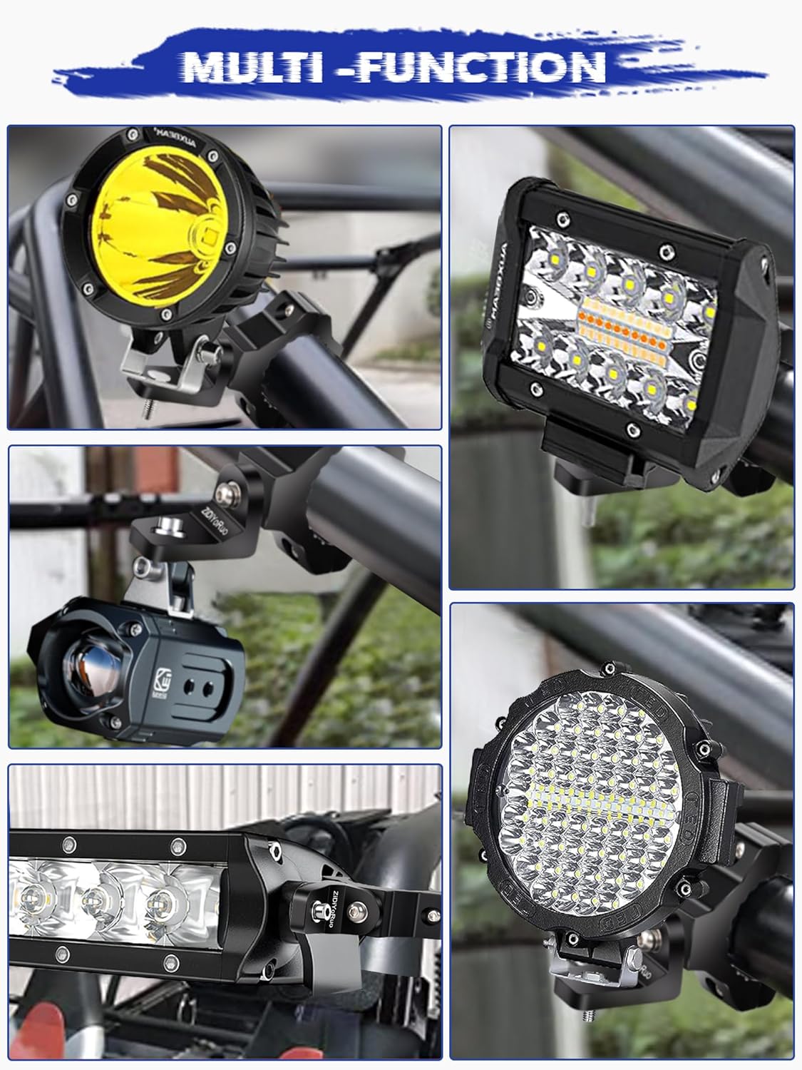 360 Light Mounts for UTV - 1.75"-2" Roll Bars, Aluminum Alloy Brackets Mounting Fog, Driving LED Lights for UTV/ATV/Jeep/Truck - 2pcs