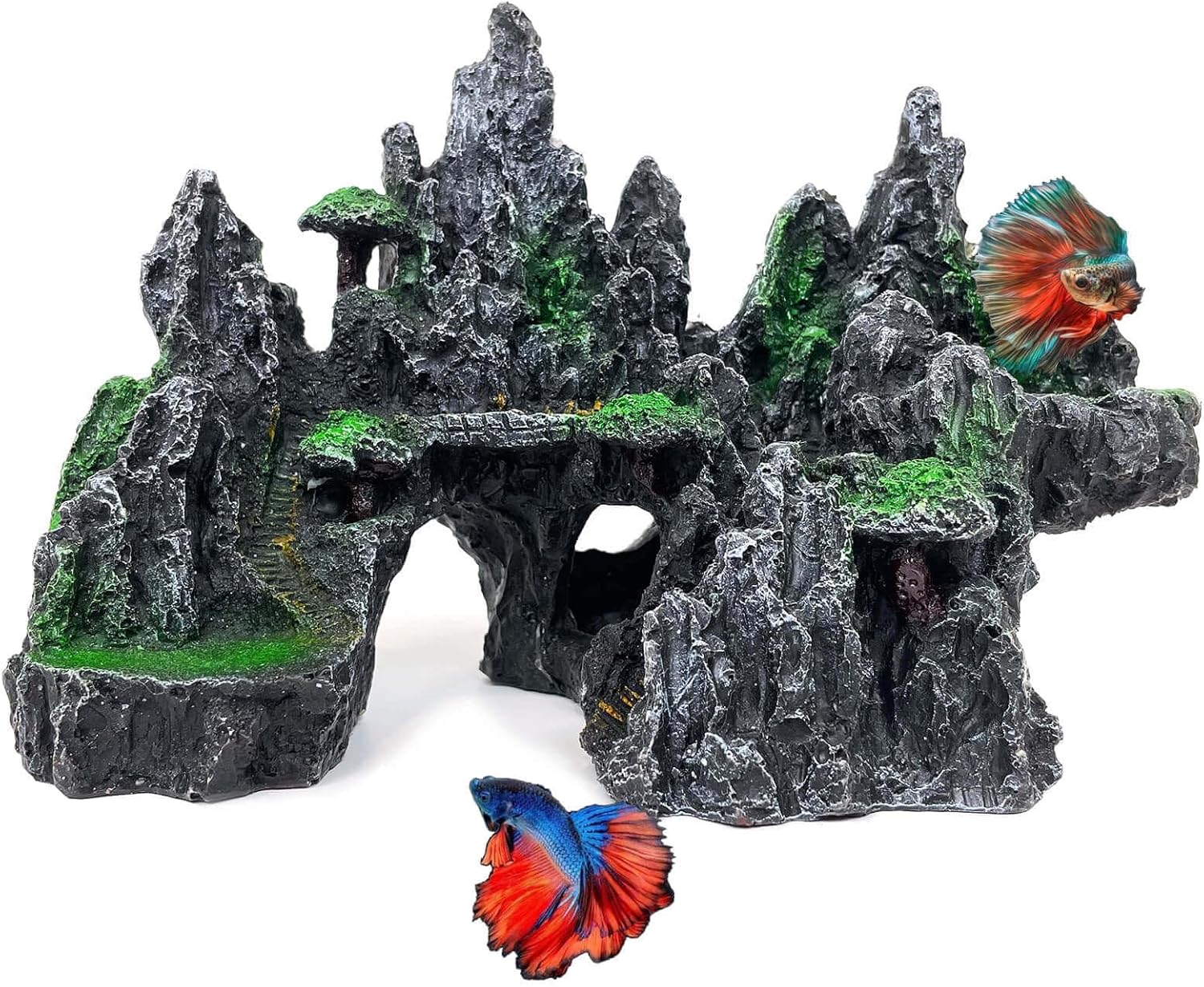 Fish Tank Mountain Decoration,Aquarium Accessories - Aquarium Decor for Betta N Goldfish Hideouts Cave Hide Ornament for 10-50 Gal,Aquarium Mountain Landscape shelter for Hide N Play(10.4" L)