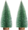 2pcs 12inch Mini Christmas Tree Bottle Brush Trees Chrismas Village Trees Ornaments Mini Plastic Christmas Trees with Wooden Base for Christmas Decoration Miniature Chrismas Tree