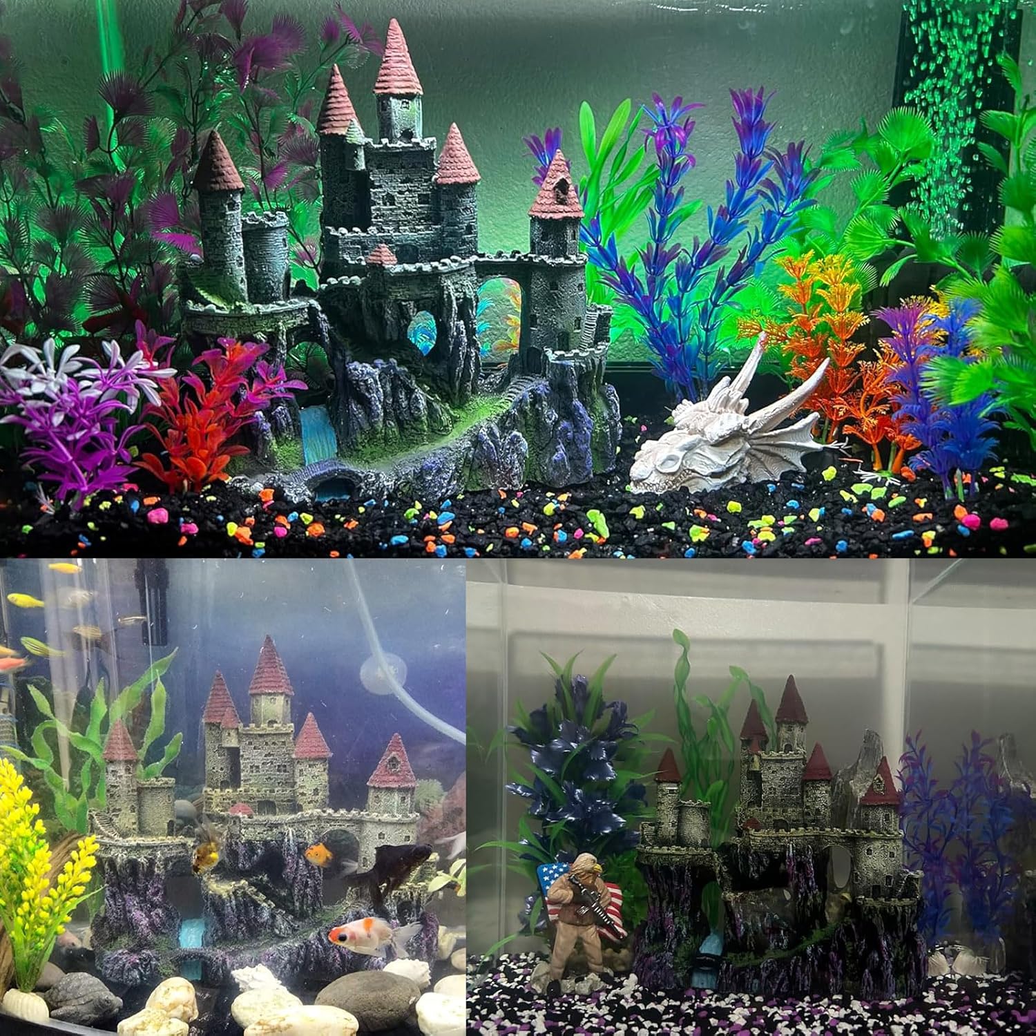 PINVNBY Aquarium Resin Castle Decoration Fish Tank Driftwood Castle Cave Hideouts House Plants Supplies Accessories(Red)