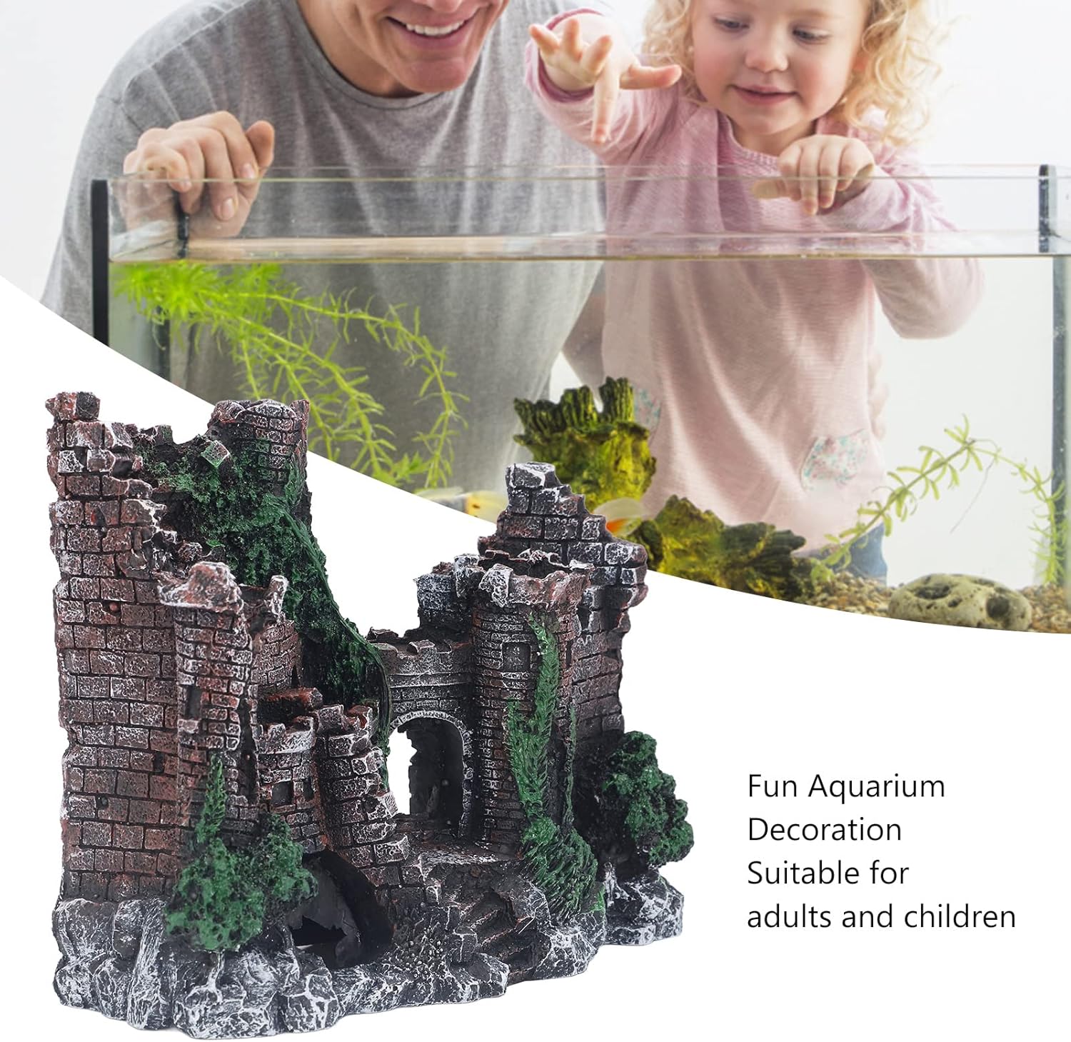 Aquarium Castle Decoration, Fish Castle Ornament, Lifelike Fish House with Hideout, for Saltwater Freshwater Aquariums, Simulation Decoration