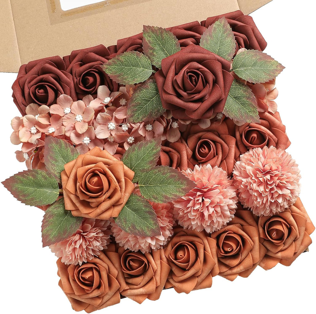 YYHUAWU Artificial Flowers Combo Box Set Gradient Color Flower Leaf with Stems for DIY Wedding Bouquets Centerpieces Baby Shower Party Home Decorations
