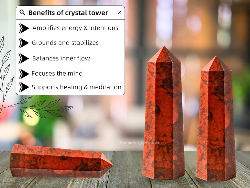 Amazing Gemstone Red Jasper Hematite Crystal Towers - Natural Healing Crystal Point Obelisk for Reiki Healing and Crystal Grid (3 Inch to 4 Inch)