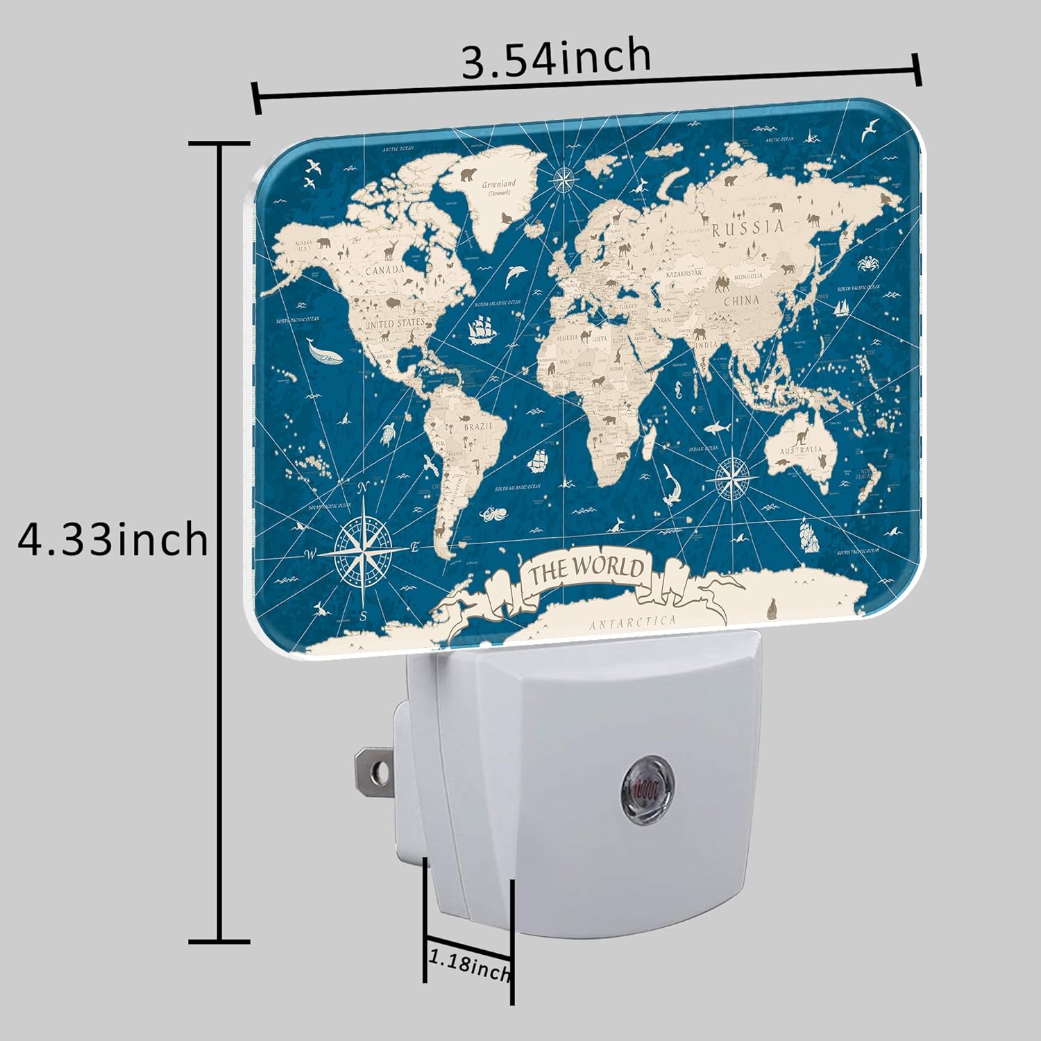 Vintage Blue World Map Night Light for Kids, World Map LED Night Light Plug into Wall with Dusk to Dawn Sensor for Girls Boys Women Men Bedroom, Hallway, Kitchen, Bathroom, Stairs Decor