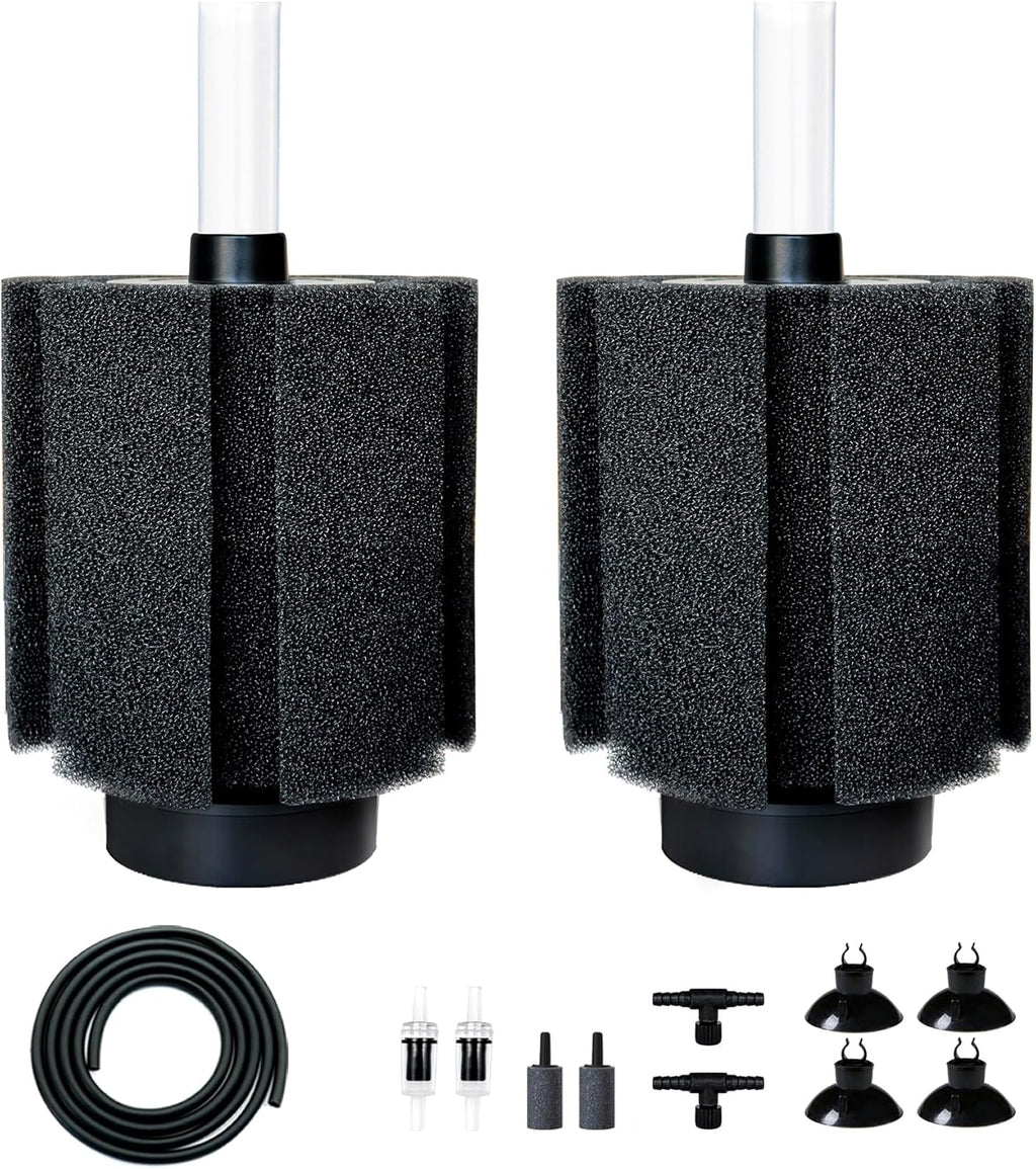 2 Pack 60-70 Gal Aquarium Sponge Filter with Air Stone and Ceramic Filter Media Quiet Fish Tank Bio Filter for Breeding Fry Shrimp Betta Fish Tank