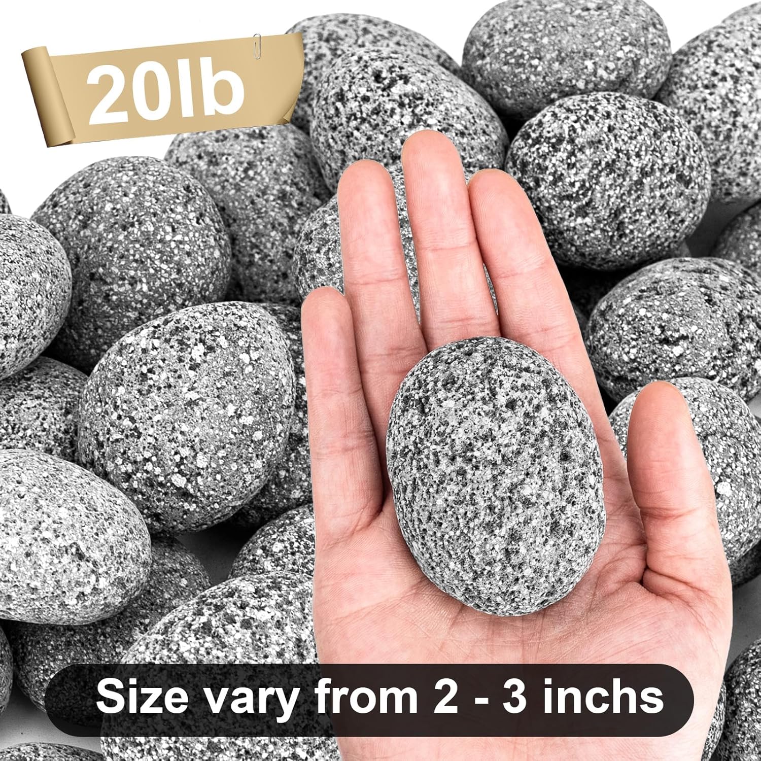 20 Pounds Lava Rocks for Gas Fireplace, 2-3 Inch Natural Volcanic Stones for Fire Pit, Indoor Gas Fireplaces, Decorative Garden Stone for Outdoor Landscaping, Walkways, Yard