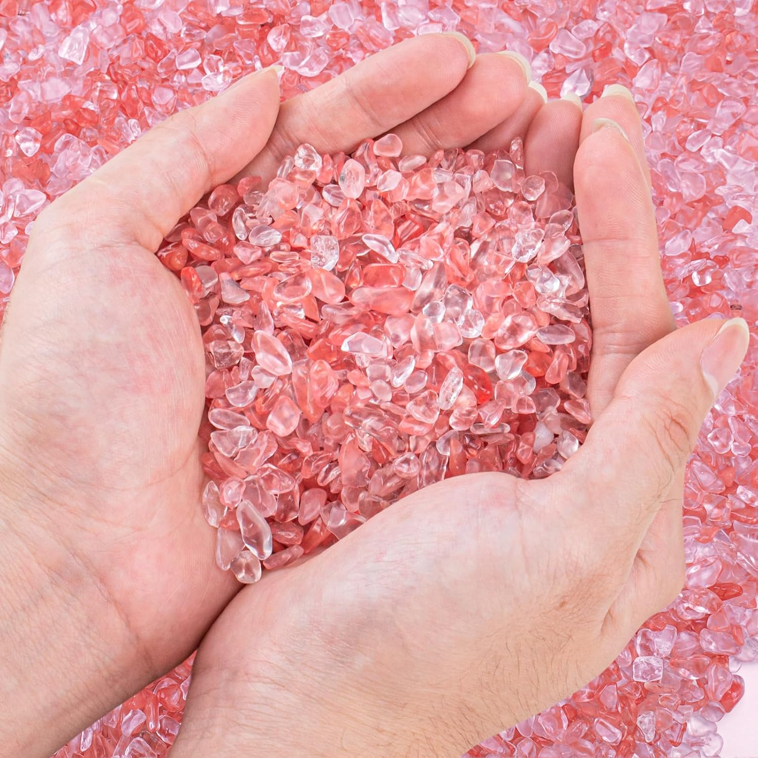 3 Lb Watermelon Tourmaline Quartz Crystal Chips Bulk, 5-7mm Natural Tumbled Crushed Stones Red Healing Crystal Chips Bulk Gemstones for Vase Fillers, Aquarium and Home Decoration