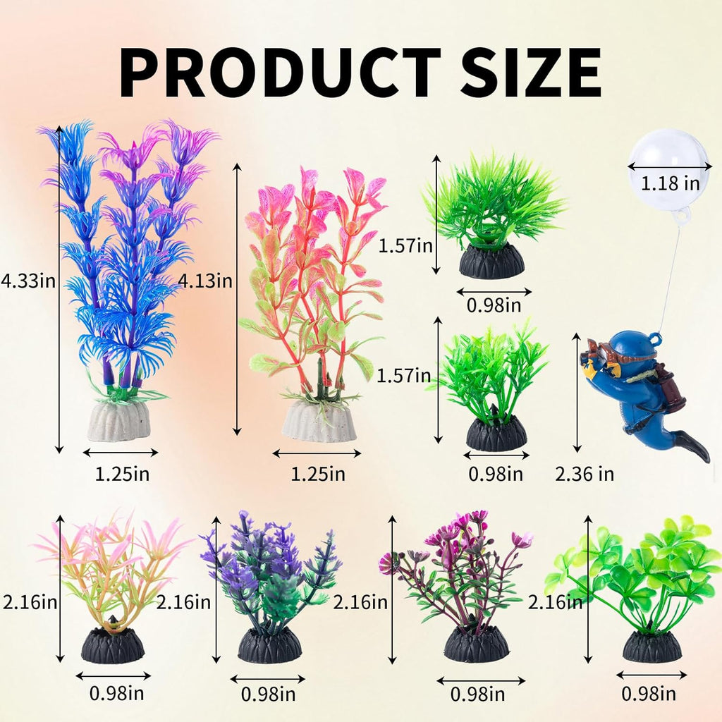 COMSUN 12 PCS Aquarium Decoration Broken Barrel Set, Plastic Aquarium Plants, Resin Floating Diver Fish Tank Decorations & Resin Starfish, Small Fish Tank Ornaments for Pet Fish to Hideout and Rest