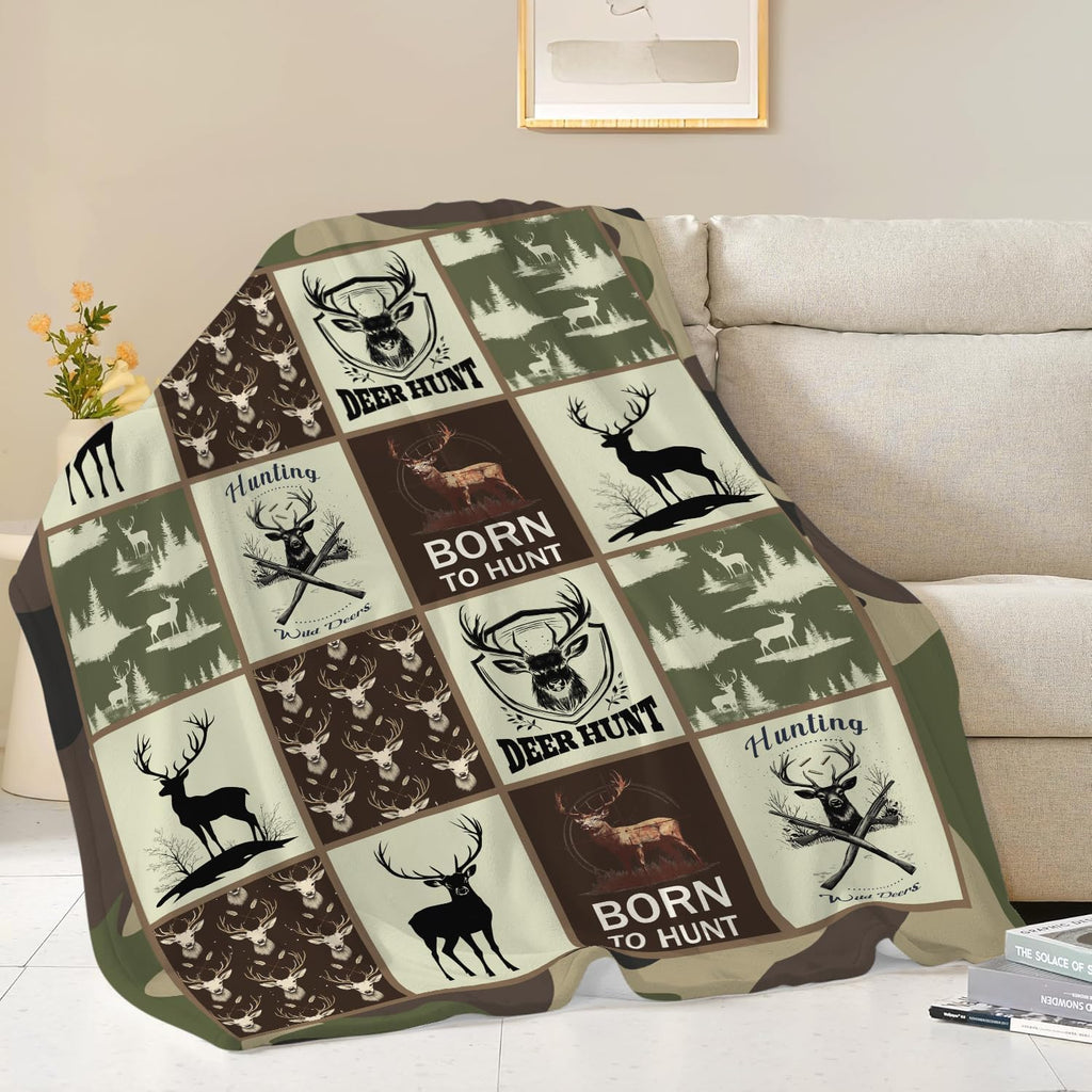 Deer Hunting Blanket Hunt Deer Throw Blanket Gifts for Girls Women Kids Boys Adults Men Super Soft Cozy Plush Fluffy Fuzzy Fleece Blanket Home Decor 40''X50''