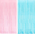 BRAVESHINE Tinsel Photo Backdrop Curtains - 2 Pack 3.2x8.2ft Pastel Pink Blue Foil Fringe Streamer Curtain for Christmas/Boy or Girl Birthdays/Mermaid/Candy/Donuts/Easter/Engagement Party Decorations