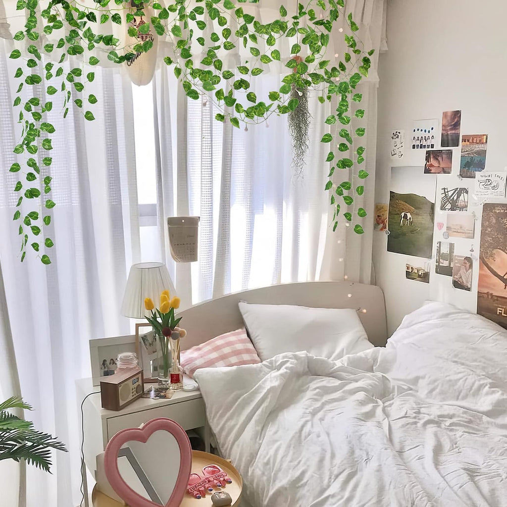 CQURE 72 Pack 504Ft Artificial Ivy Garland, Fake Vines UV Resistant Greenery Leaves Fake Plants Hanging Aesthetic Vines for Home Bedroom Party Garden Wall Room Decor