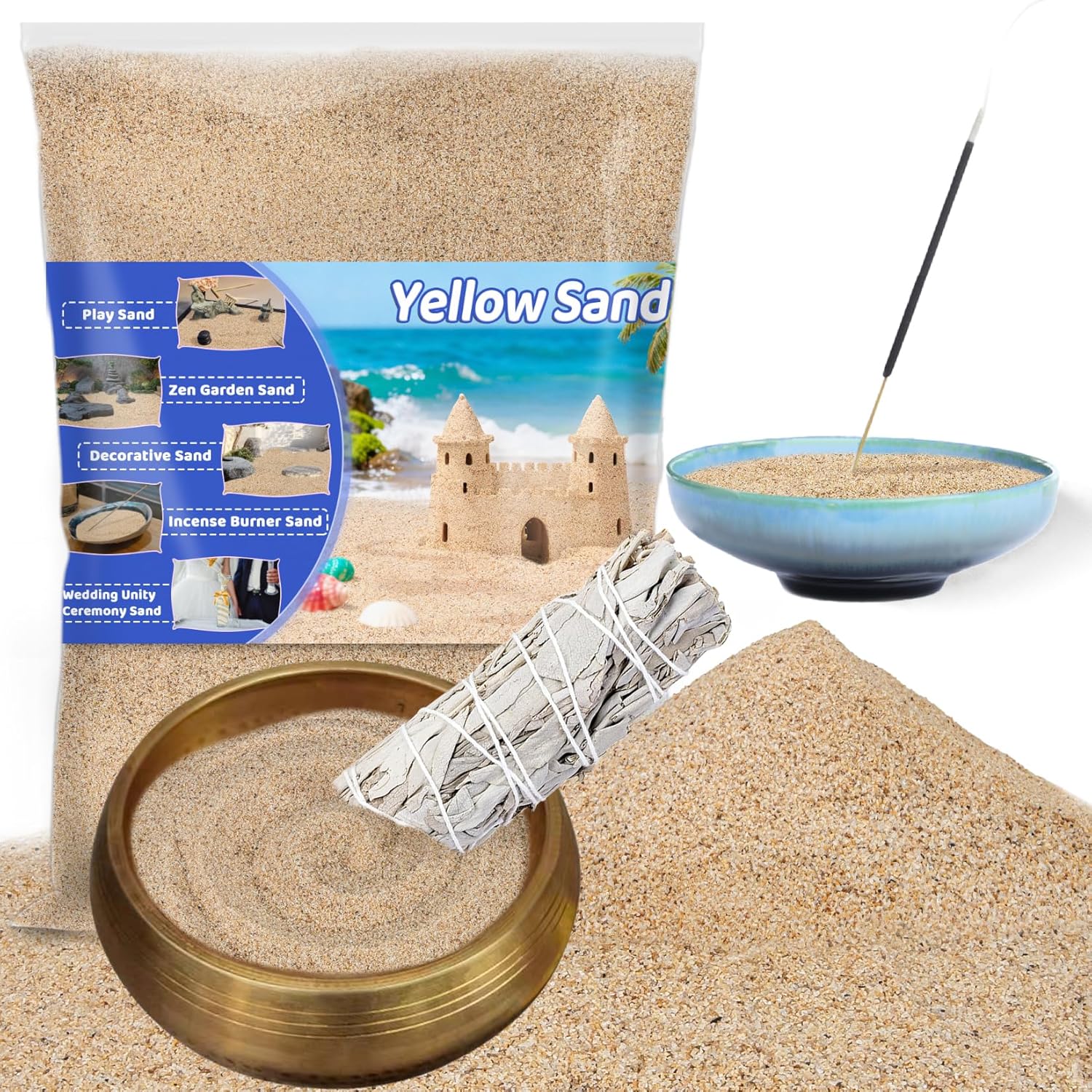 RAINFLOW 15 OZ Fine Yellow Sand for Crafts - Colored Quartz Zen Garden Sand Decorative for Vases Filler, Wedding Unity Ceremony, Incense Burner, Ritual Incense,Wishing Bottle
