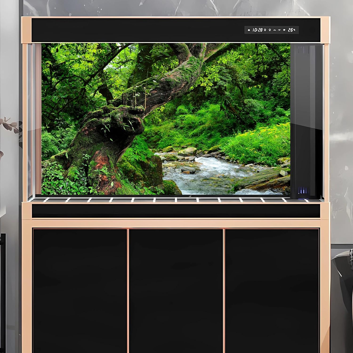Jungle Rainforest Aquarium Background Lush Green Old Trees Stream Terrarium Background Rock River Forest Natural Landscape Fish Tank Background Jungle Style Reptile Habitat Background 48x20in