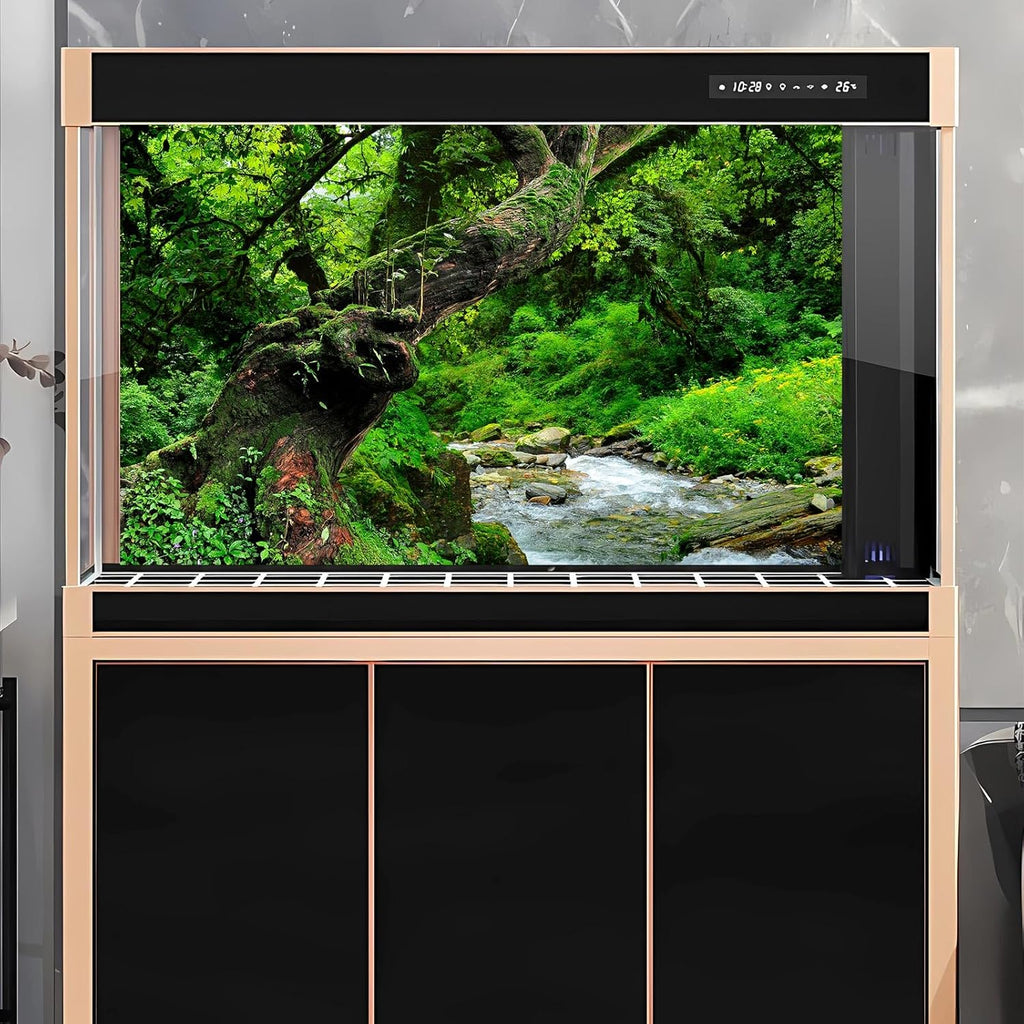 Jungle Rainforest Aquarium Background Lush Green Old Trees Stream Terrarium Background Rock River Forest Natural Landscape Fish Tank Background Jungle Style Reptile Habitat Background 36x24in