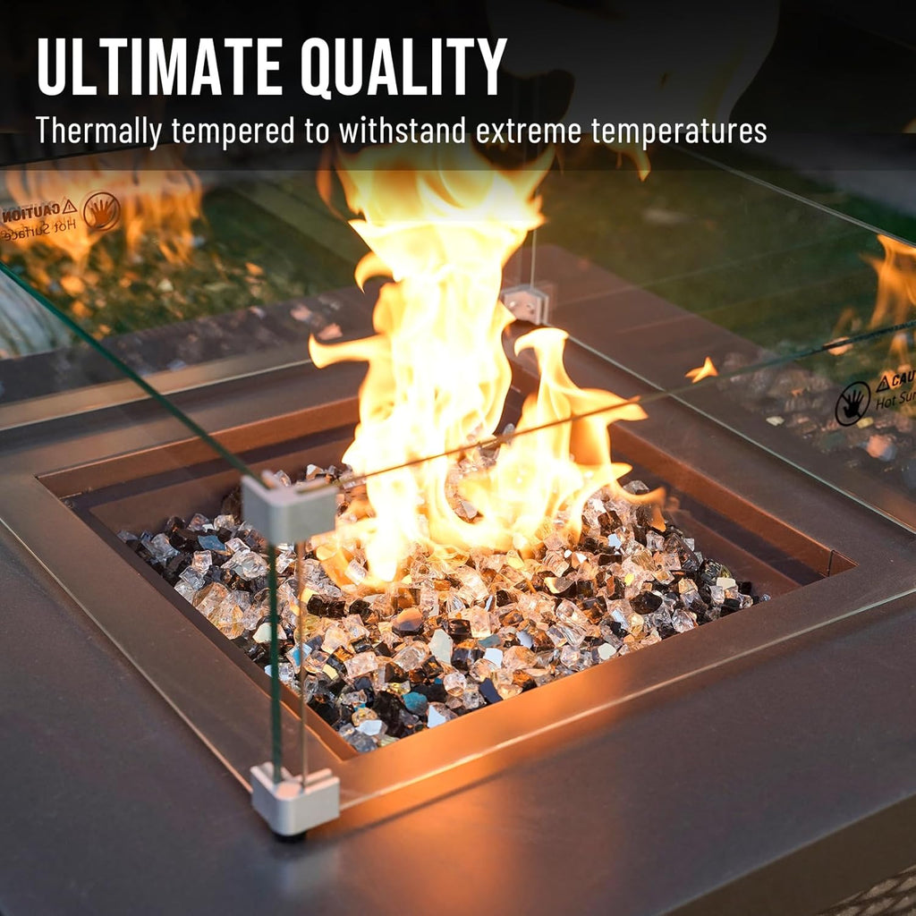 Skyflame 10-Pound Blended Fire Glass for Fire Pit Fireplace Landscaping - 1/2 Inch Reflective Tempered Fireglass Onyx Black, Platinum, Gold