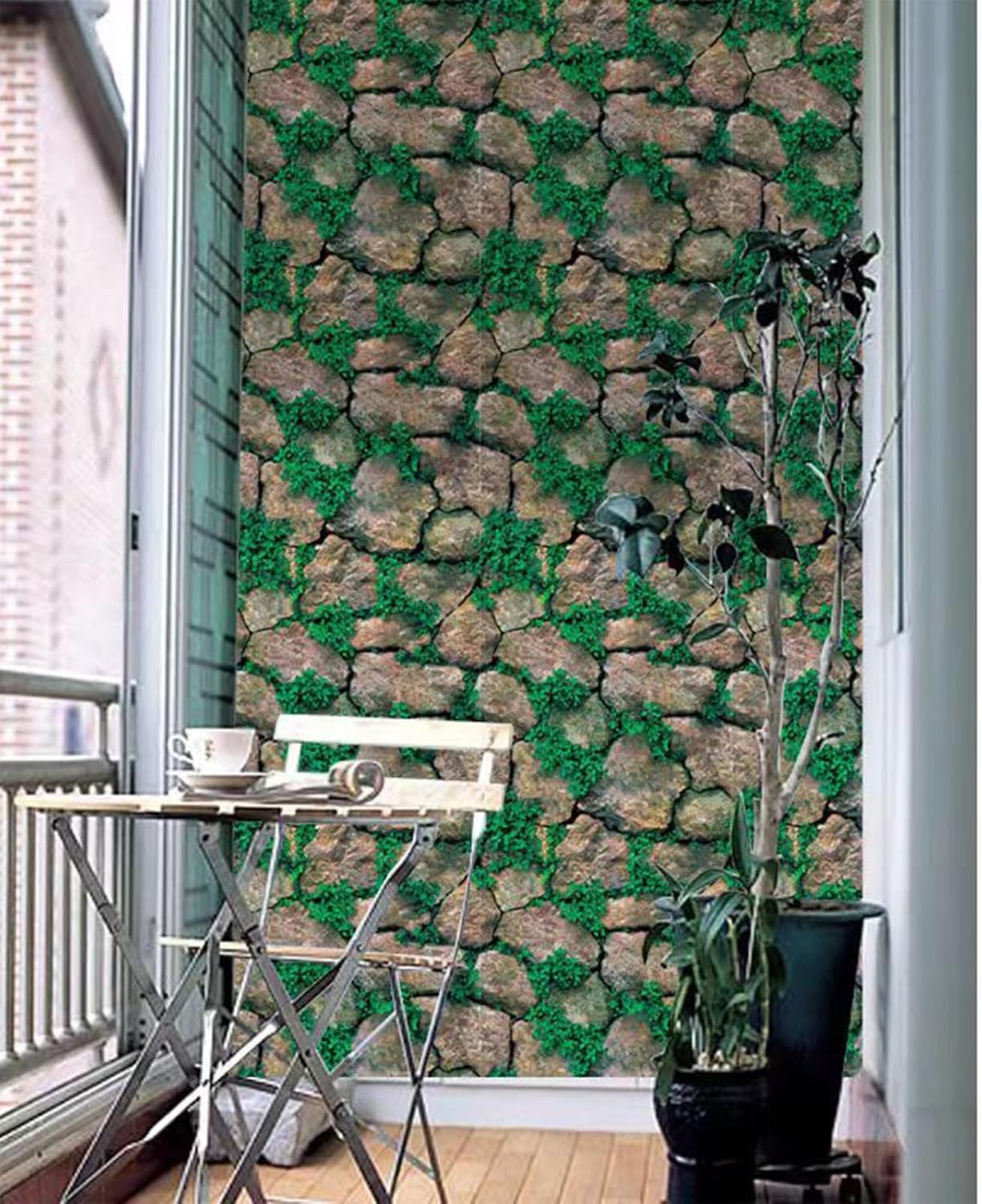 Yancorp 32.8ft Self-Adhesive Peel and Stick Wallpaper Stone Brick Green Wallpaper Contact Paper Fireplace Kitchen Backsplash (18"x394")